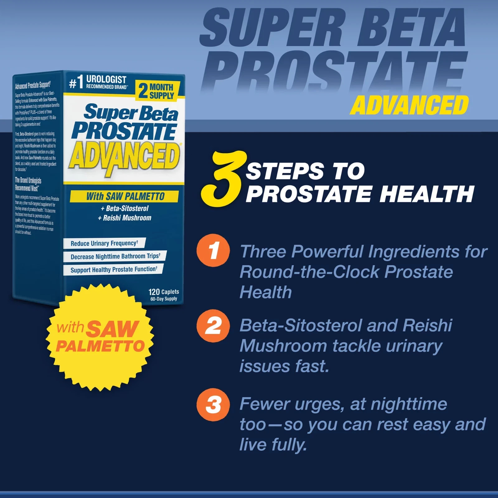 Super Beta Prostate Advanced with Saw Palmetto 120 Capsules 2 Pack Free Shipping