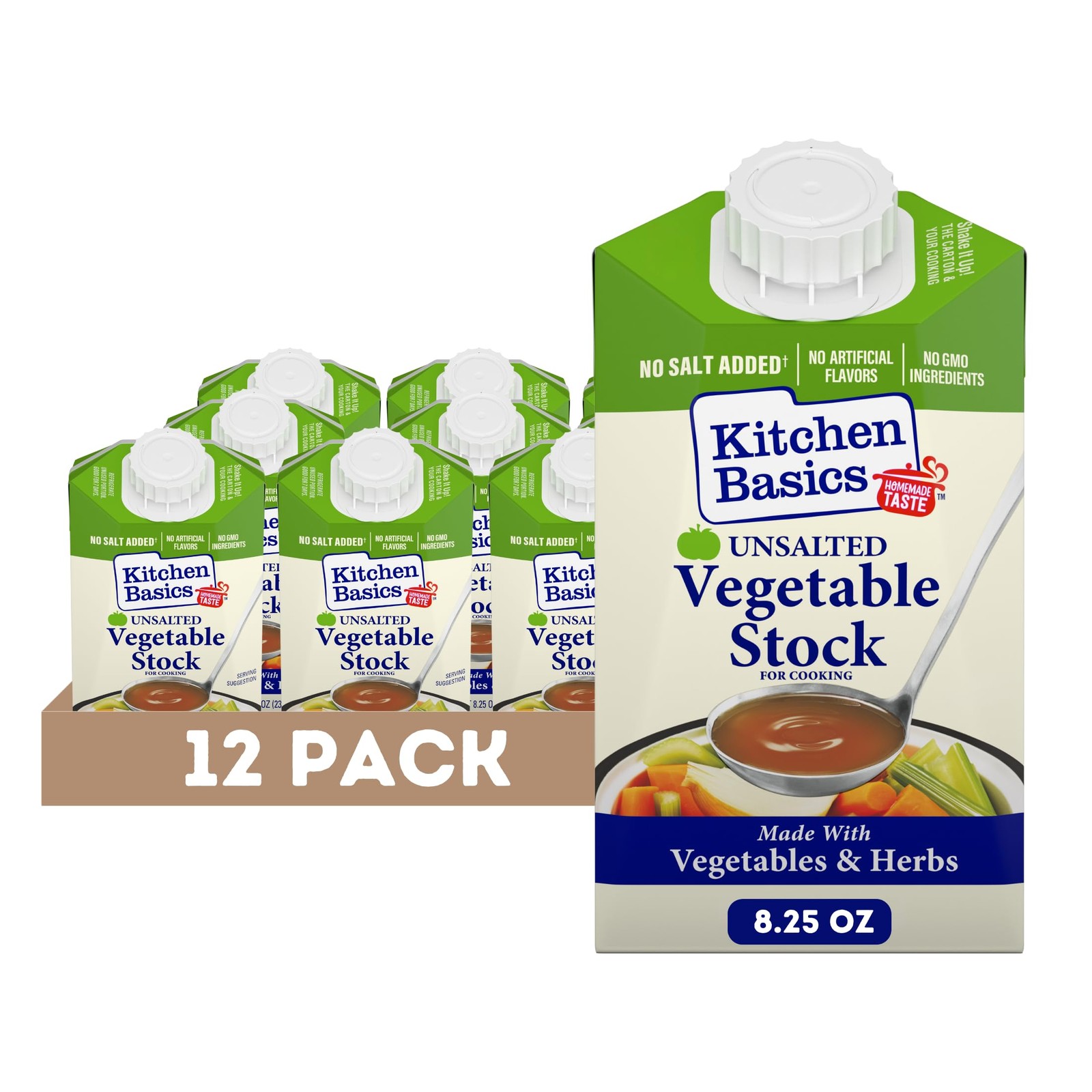 Kitchen Basics Unsalted Vegetable Stock, 8.25 oz Pack of 12 | No Artificial