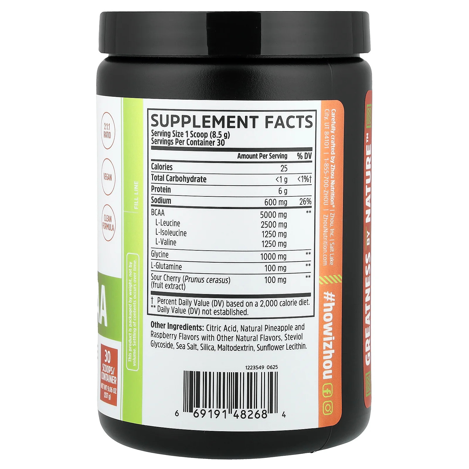 2 X Zhou Nutrition, Muscle BCAA, Tropical Punch, 9.06 oz (257 g)