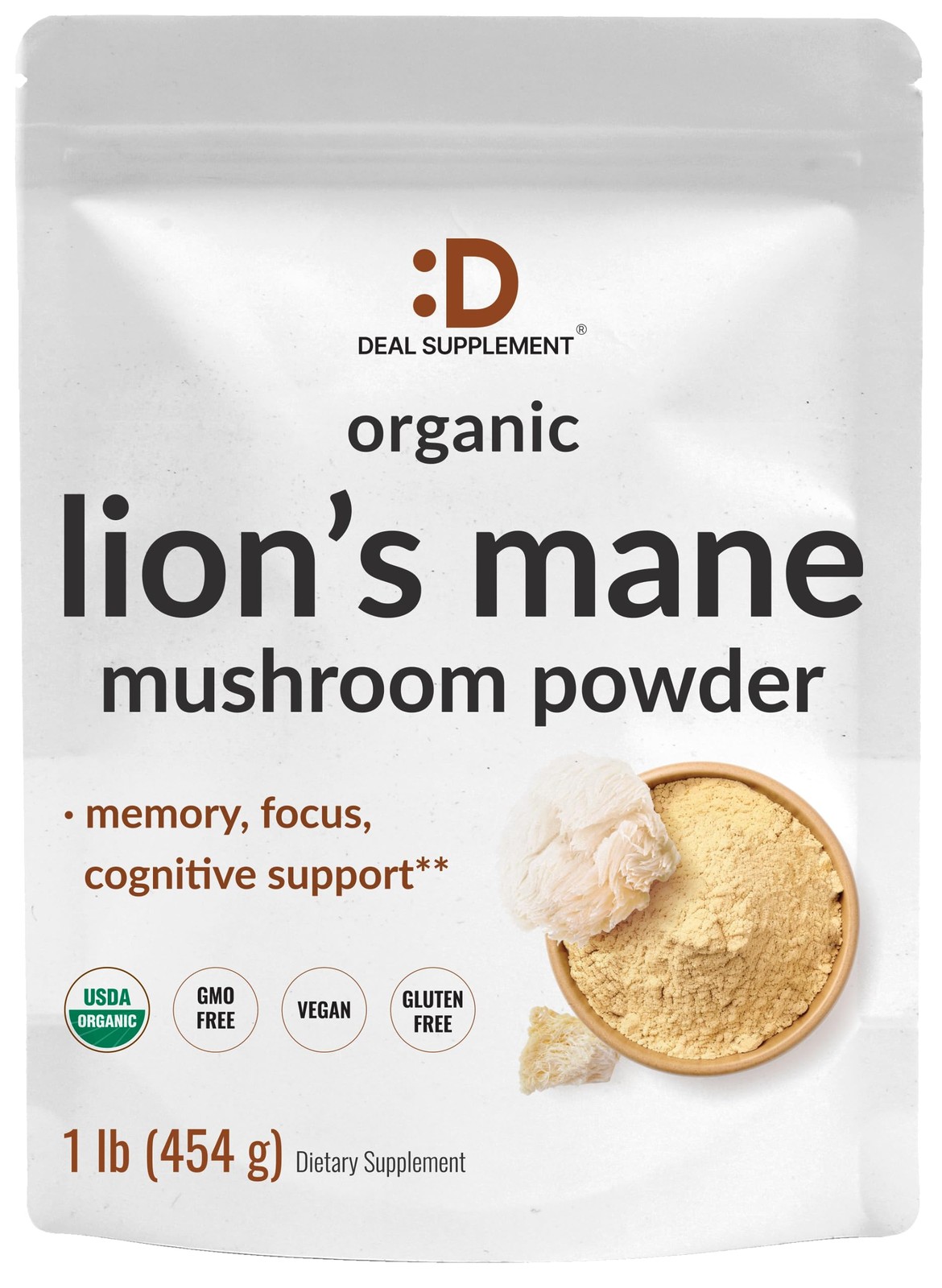DEAL SUPPLEMENT Organic Lions Mane Mushroom Powder 16 Ounce (Pack of 1)