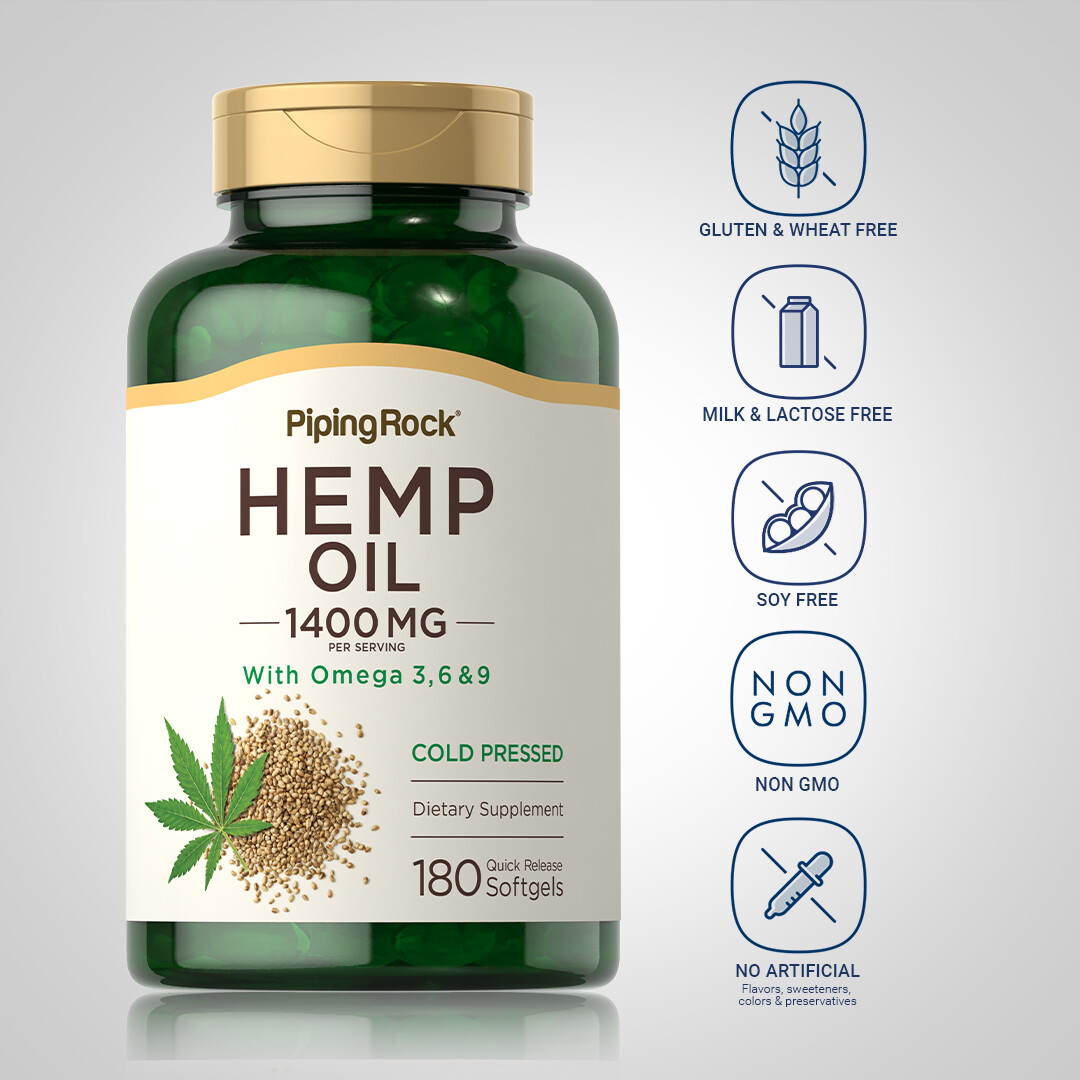 Hemp Oil Capsules 1400mg | 180 Softgels | Omega 3 6 9 | Non-GMO | by Piping Rock