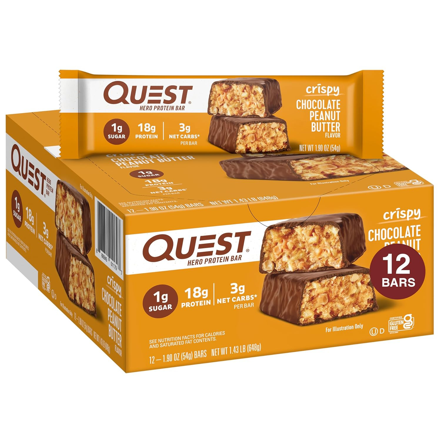 Crispy Chocolate Peanut Butter Hero Protein Bar, 18G Protein, 1G Sugar, 3G Ne…