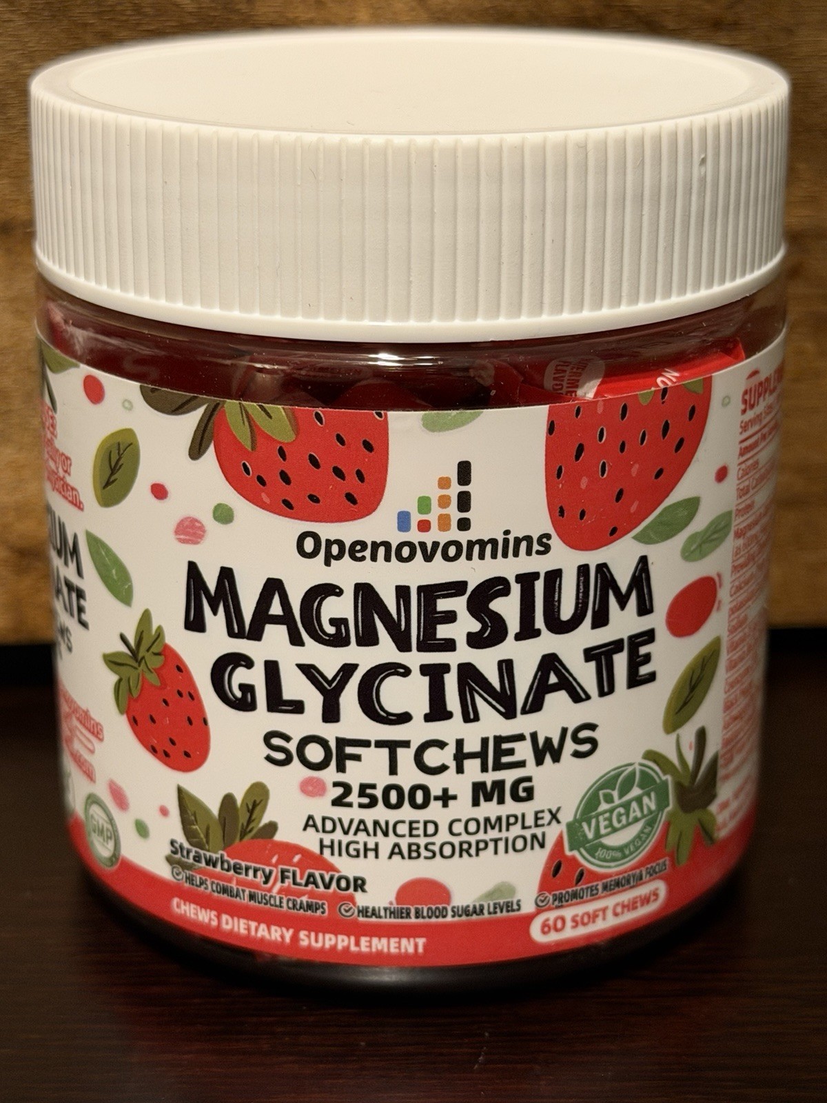Openovomins Magnesium Glycinate Strawberry Softchews 2500MG 60 Chews Exp 12/2026