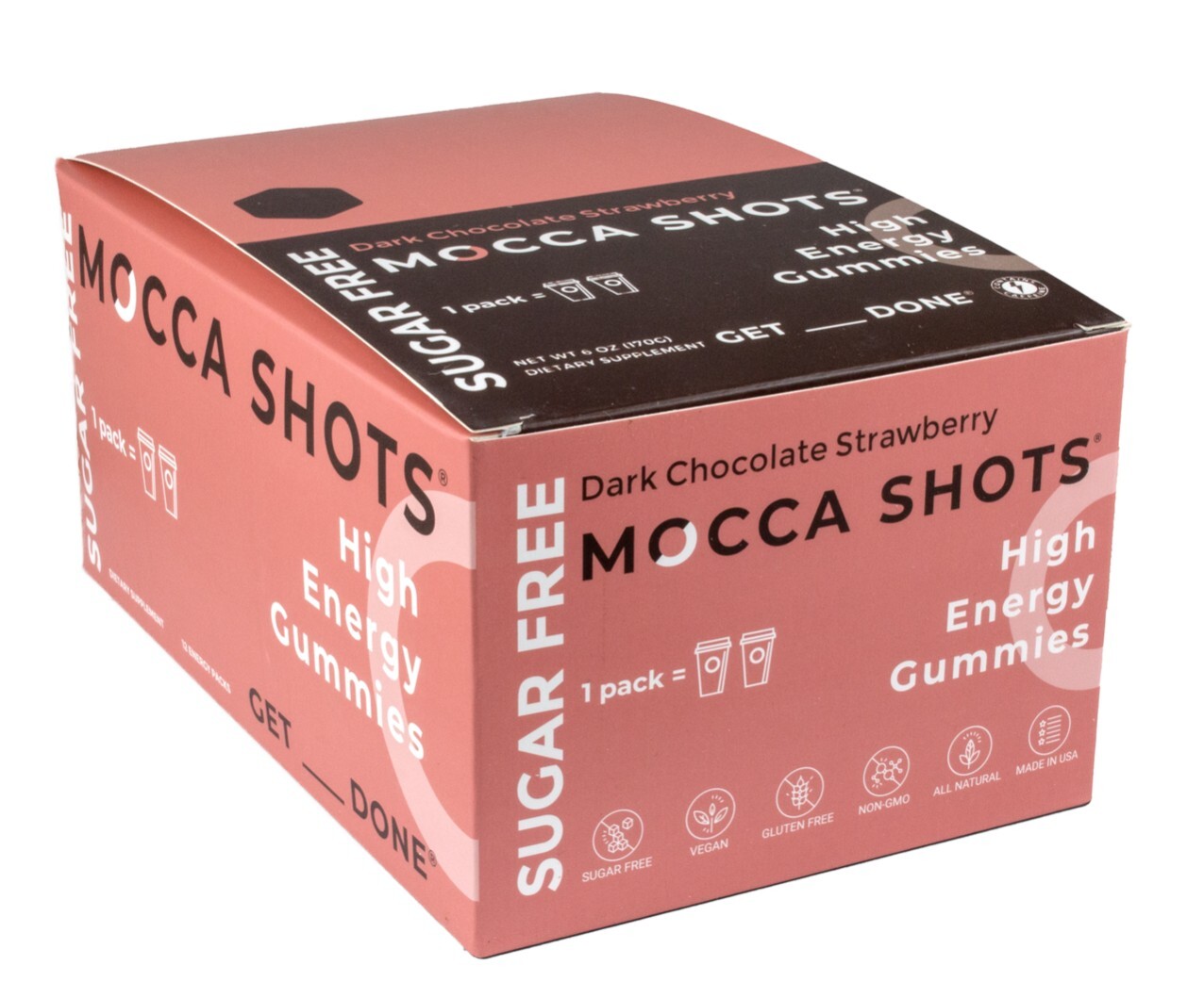 Sugar Free Mocca Shots Energy Gummies with Caffeine | Dark Chocolate Strawberry