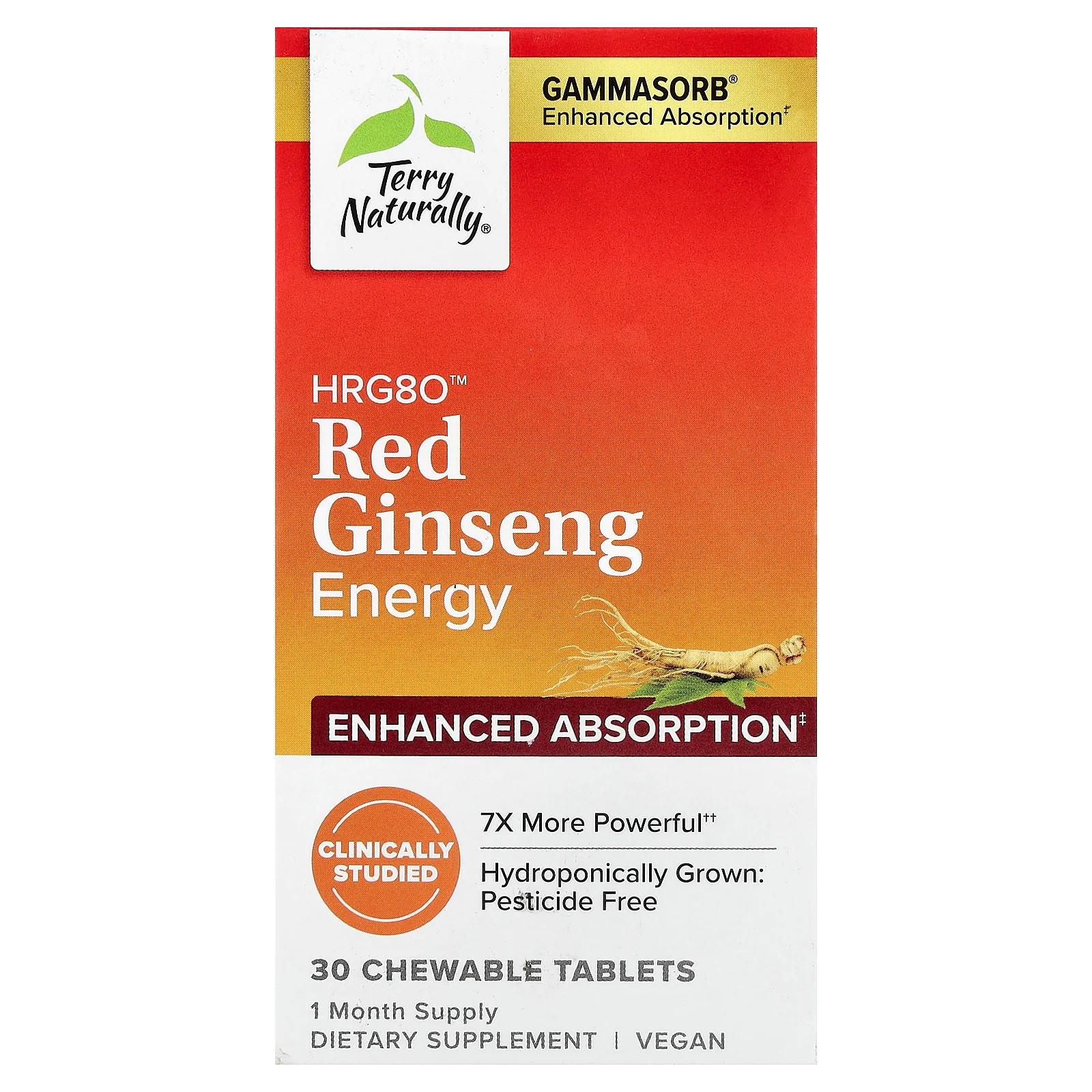 2 X Terry Naturally, HRG80� Red Ginseng Energy, 30 Chewable Tablets (100 mg per