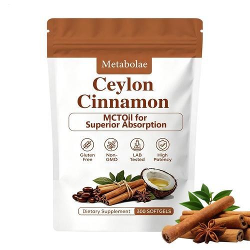 Metabolae Ceylon Cinnamon Capsules With MCT Oil, High Absorption, 300 Softgels