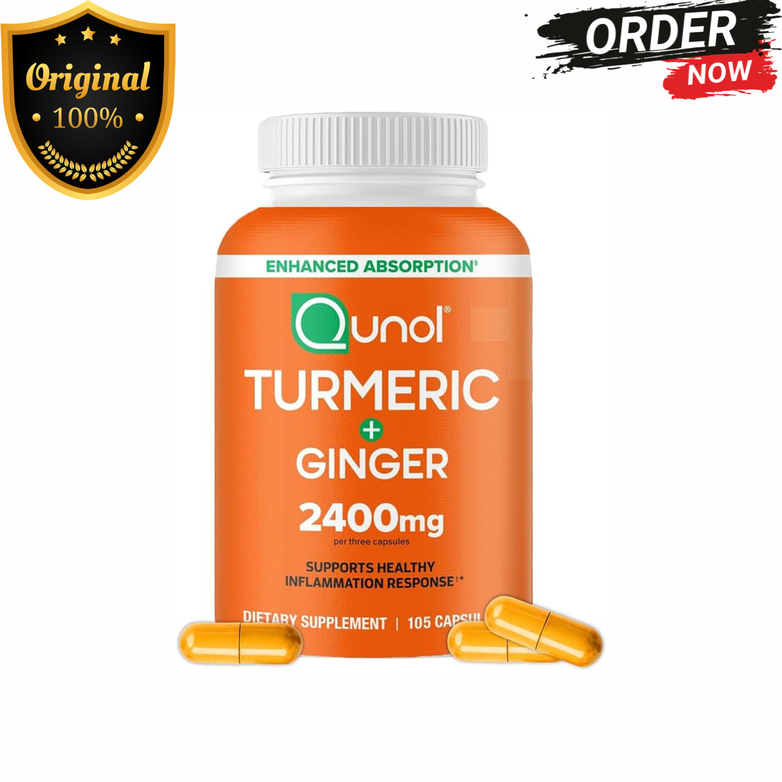 Turmeric Curcumin with Black Pepper & Ginger, 2400mg Joint Support, 105 Count