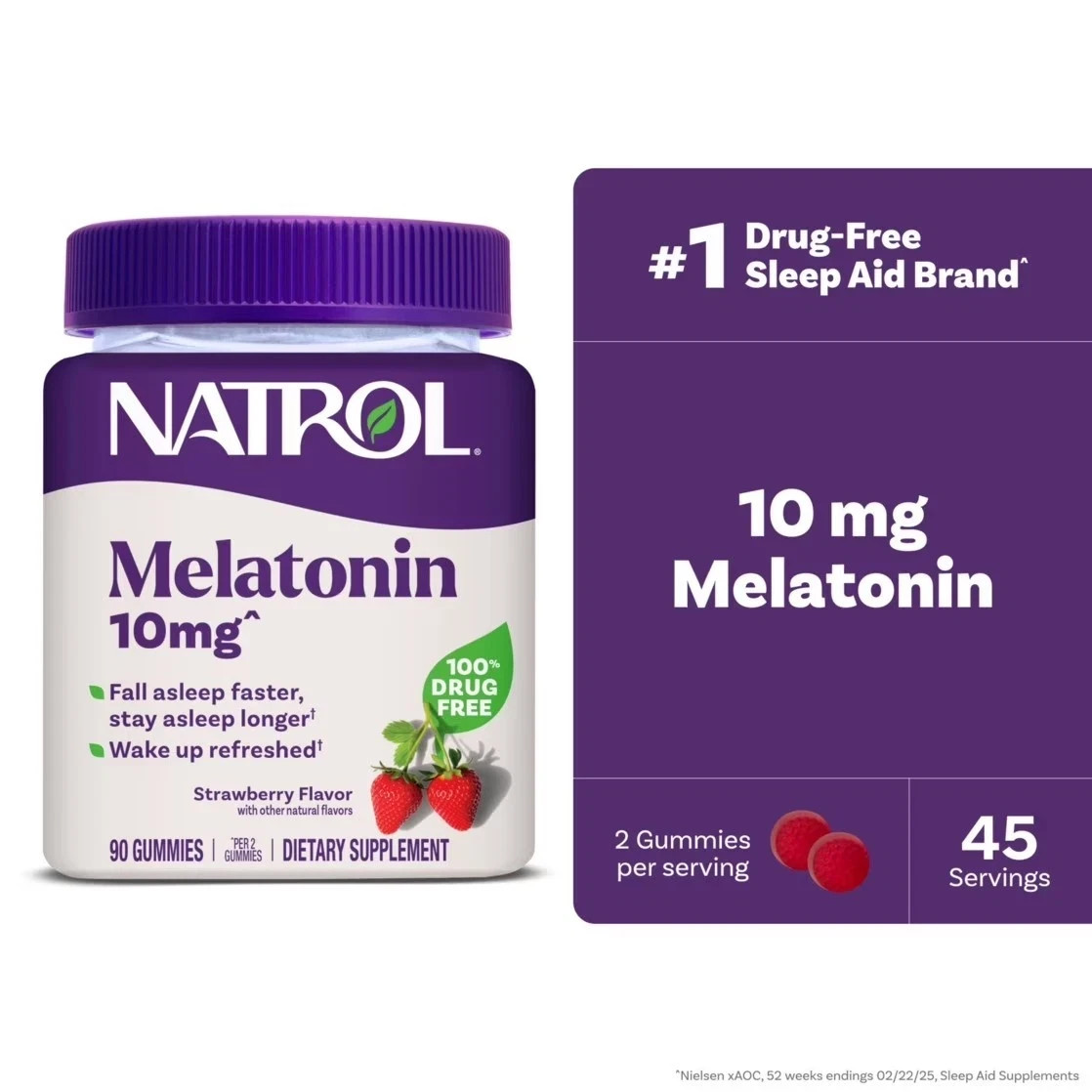 Natrol® Melatonin Gummies, Sleep Support for Adults, Strawberry Flavor, 10mg, 90