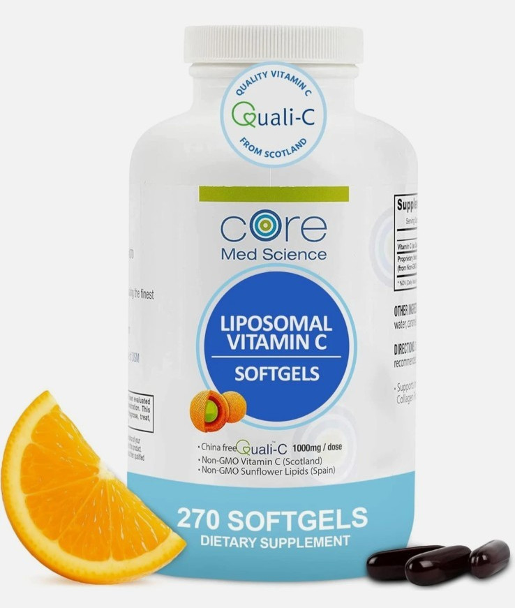 Liposomal Vitamin C 1000mg by Core Med Science, 270 Softgels – Non-GMO Natural L