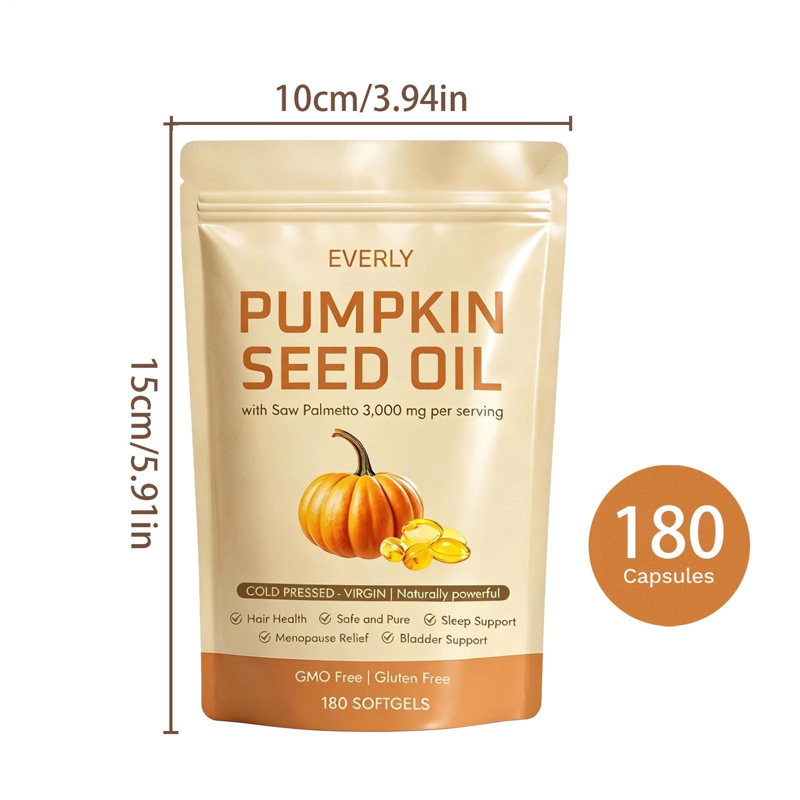 Pumpkin Seed Oil 3000mg Softgels | Cold Pressed Virgin | Saw Palmetto | 180Count