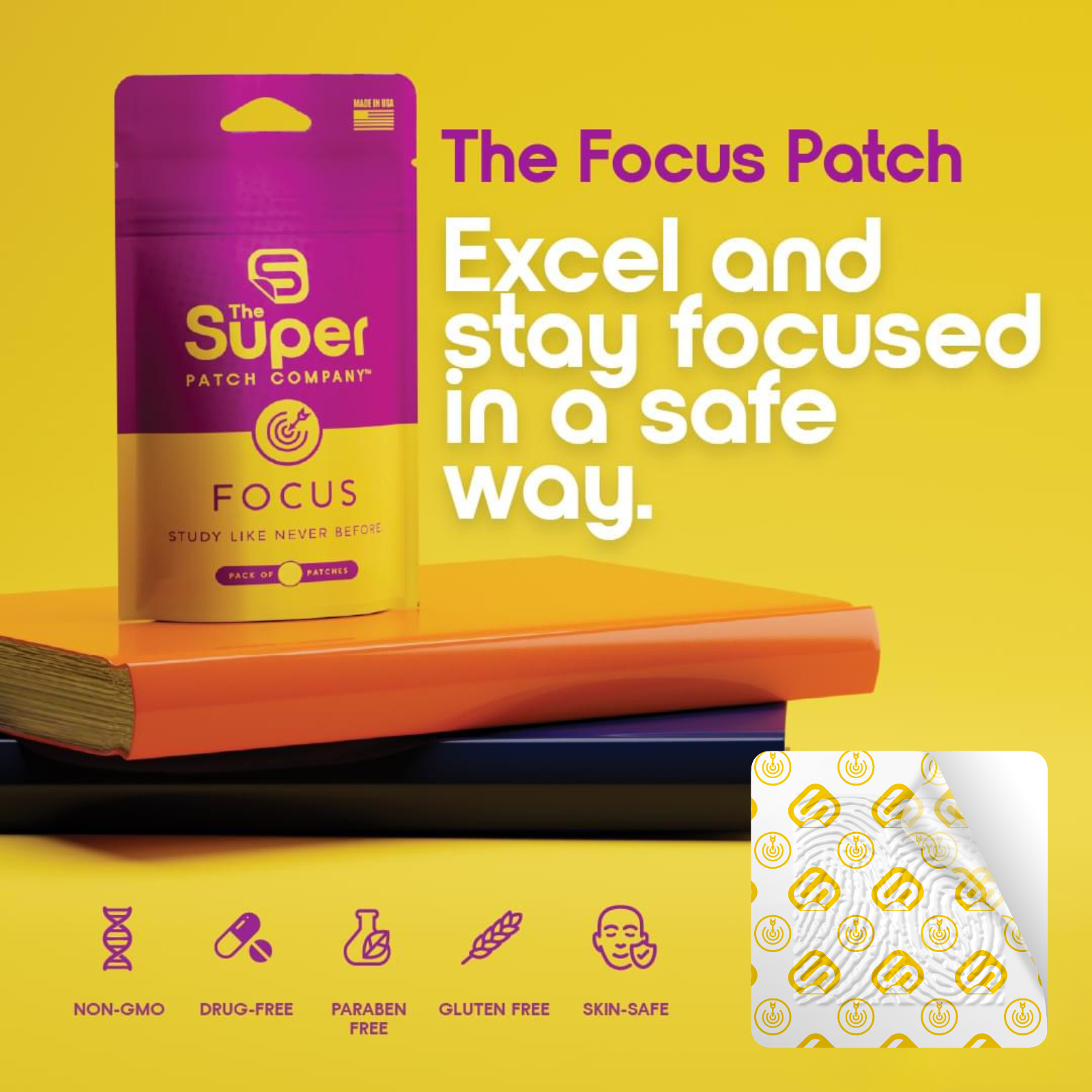 Super Patch FOCUS Concentration Patches 30-Pack Drug-Free No Stimulants Study