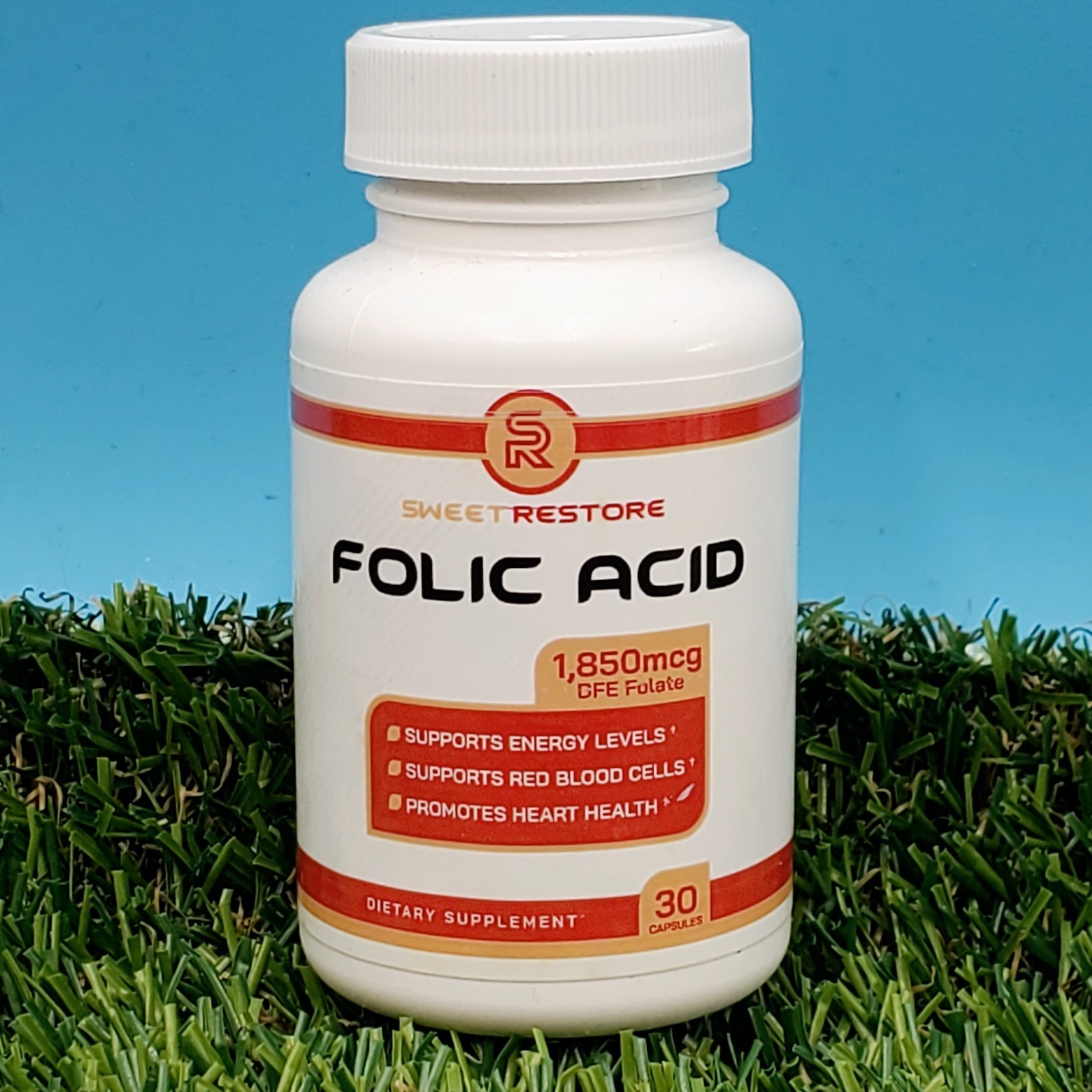 Sweet Restore Folic Acid 1,850mcg DFE Folate 30 Capsules