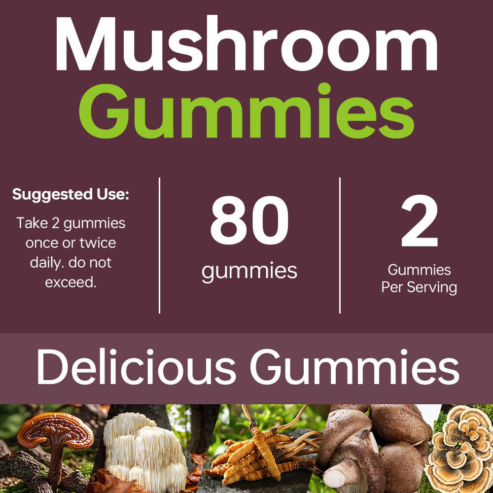 Functional Mushroom Gummies, 2500mg w/Ashwagandha Shiit mix for Focus Immunity