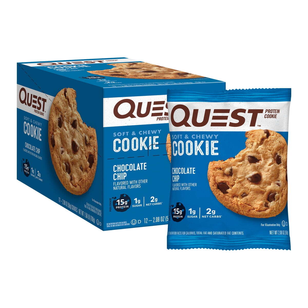 Quest Protein Cookie, Chocolate Chip, 15g Protein, 12 Count,2.08 oz (59 g) Each