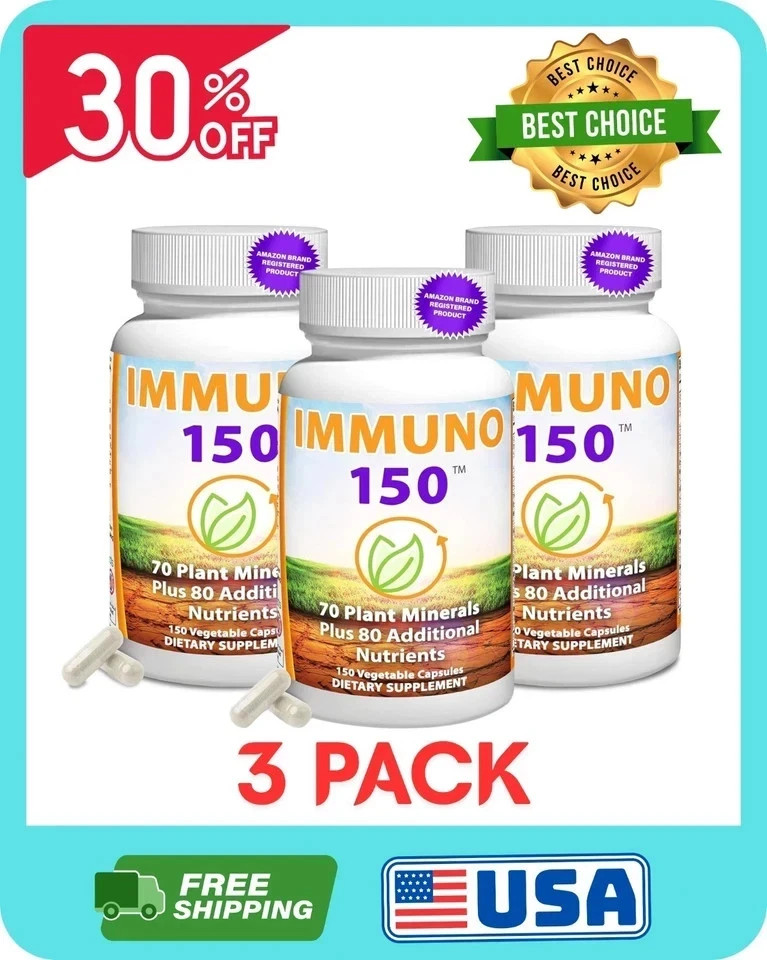 3 Bottles Immuno 150, Immune Support Supplement, Packed with 70 Plant Minerals