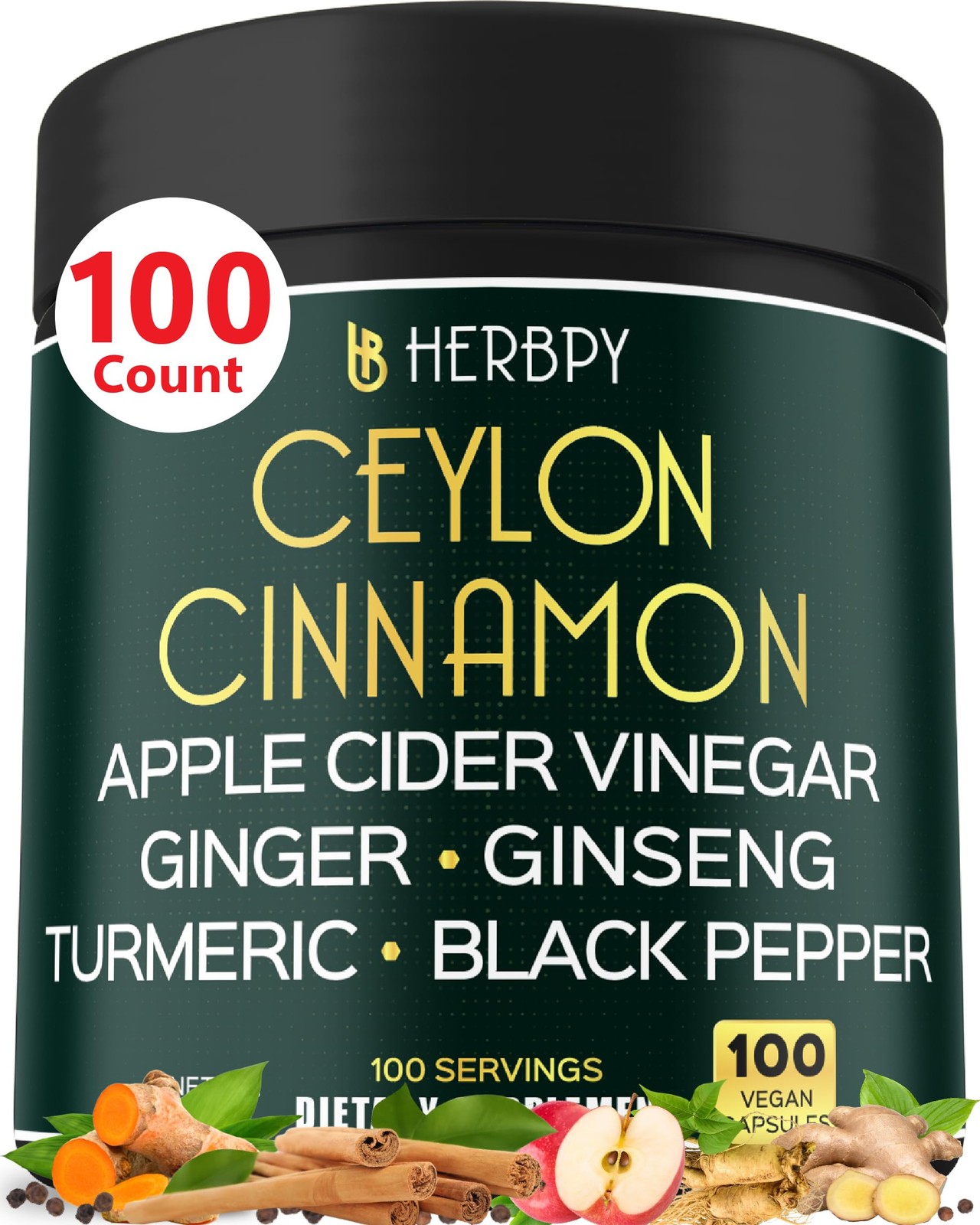 6 in 1 Premium Ceylon Cinnamon Supplement Plus 100 Count (Pack of 1)