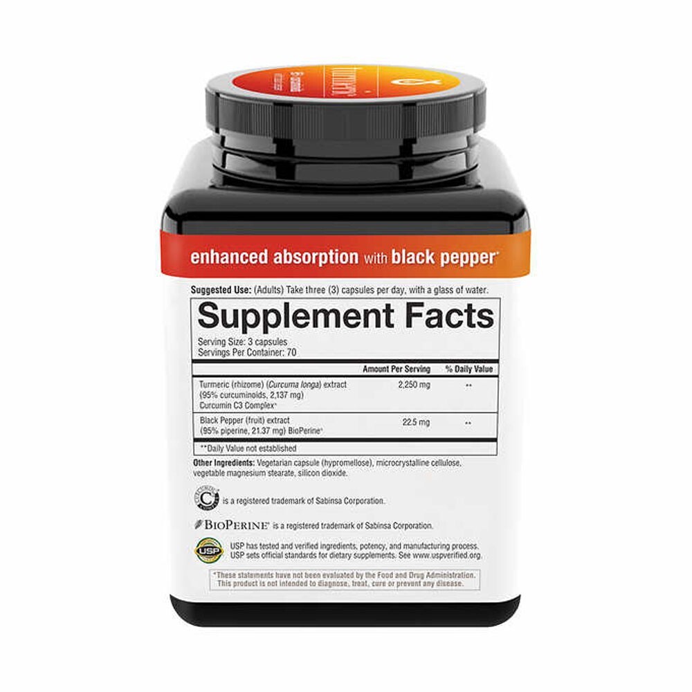 youtheory Turmeric Extra Strength Formula 2,250 mg., 210 Capsules Exp: 01/26