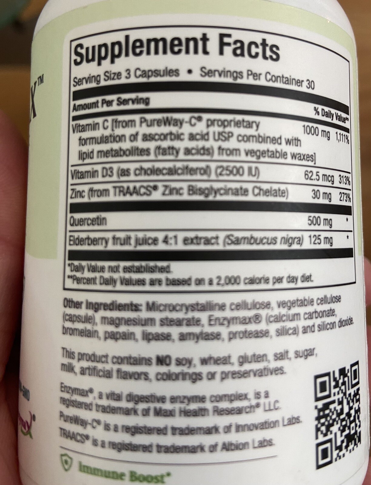 Maxi Health Quercetin 500mg w/Zinc 30mg, Vitamin C 1000mg, D2500, 180 Capsules
