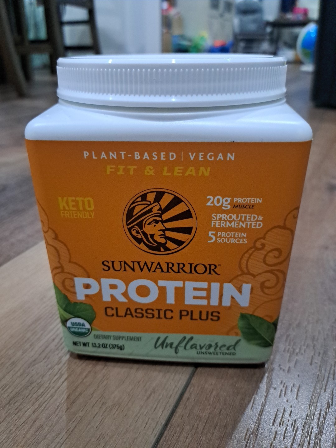 SUNWARRIOR Organic Classic Plus Natural, 13.2 oz Vegan Protein Powder Supplement