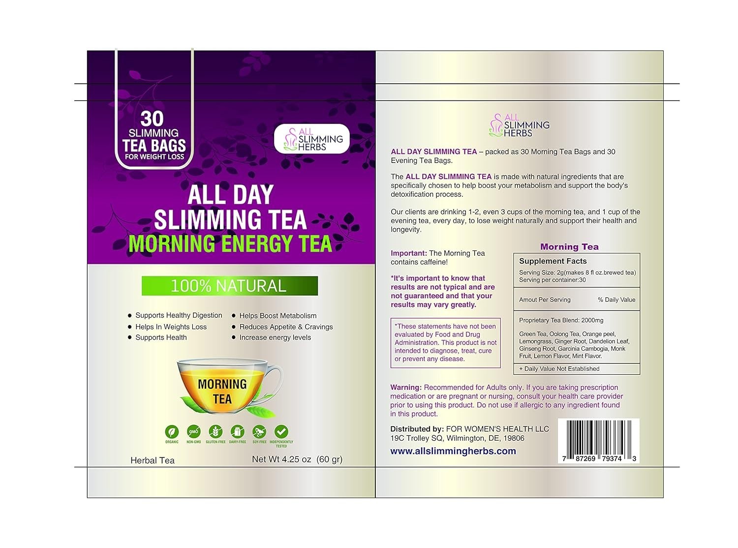All Day Slimming Tea For Weight Loss – All Natural 30 Days Detox Tea That Fla…