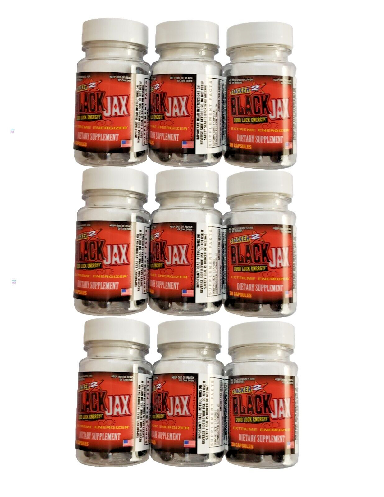BLACK JAX Bottles ENERGY PILLS 9 X 20CT 180 Caps FOCUS WEIGHT LOSS ENERGY
