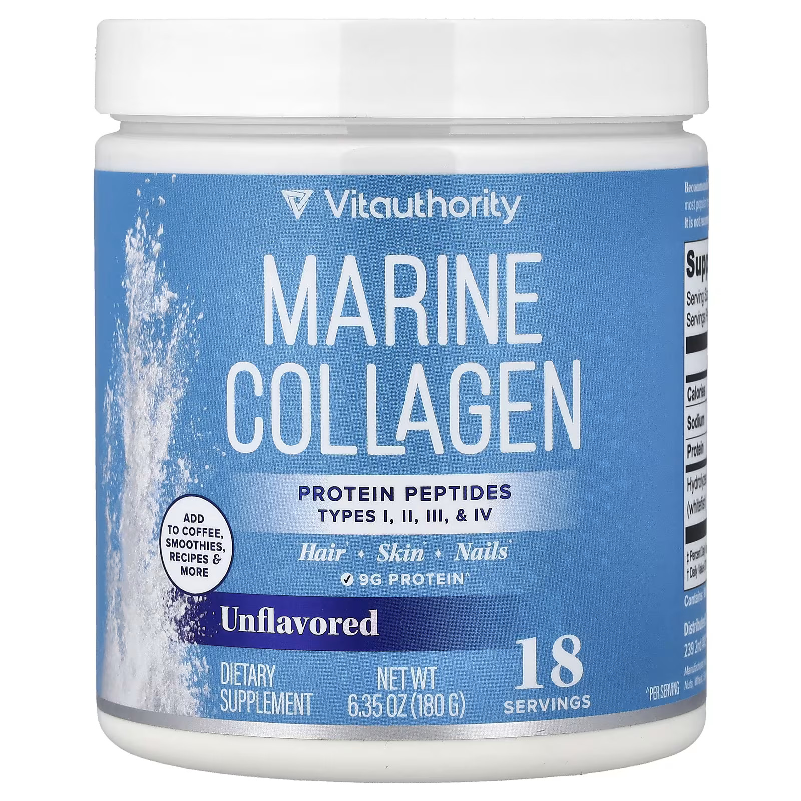 2 X Vitauthority, Marine Collagen, Unflavored, 6.35 oz (180 g)