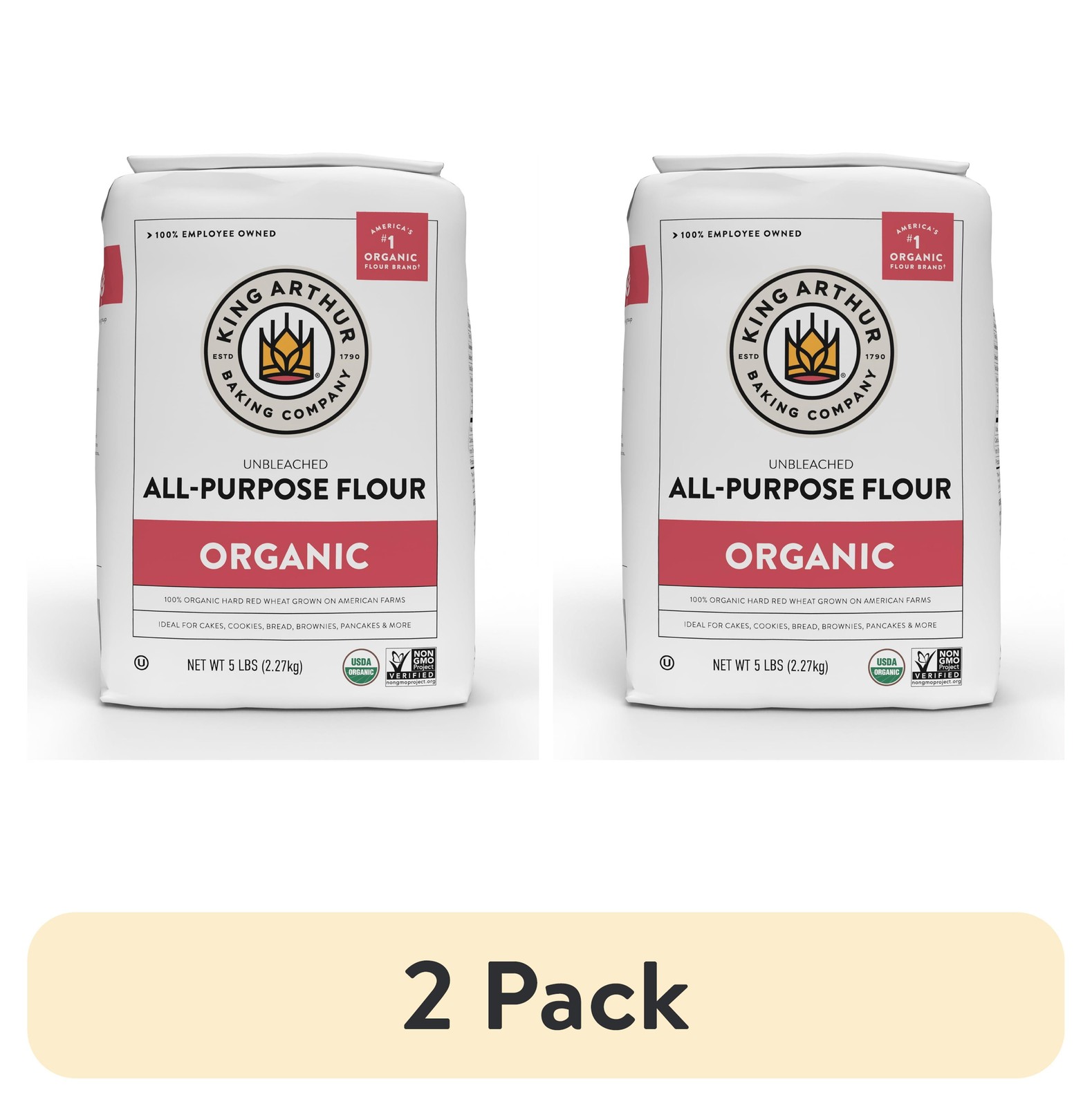 2-Pack Organic Unbleached All-Purpose Flour 5 lb Bags Non-GMO Baking 10 lb NEW