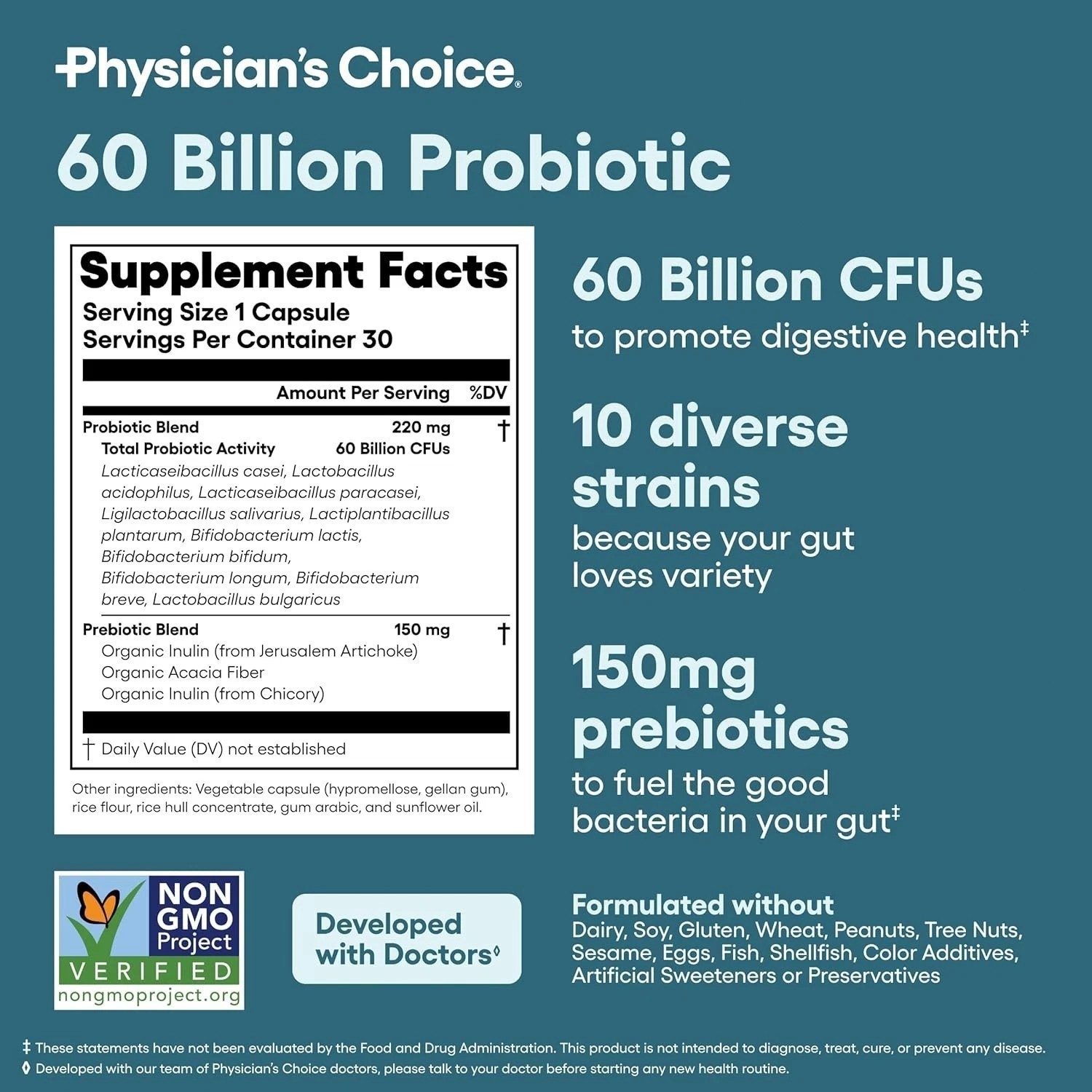 Premium Physician’s Choice Probiotics 60 Billion CFU Digestive Immune Assistance