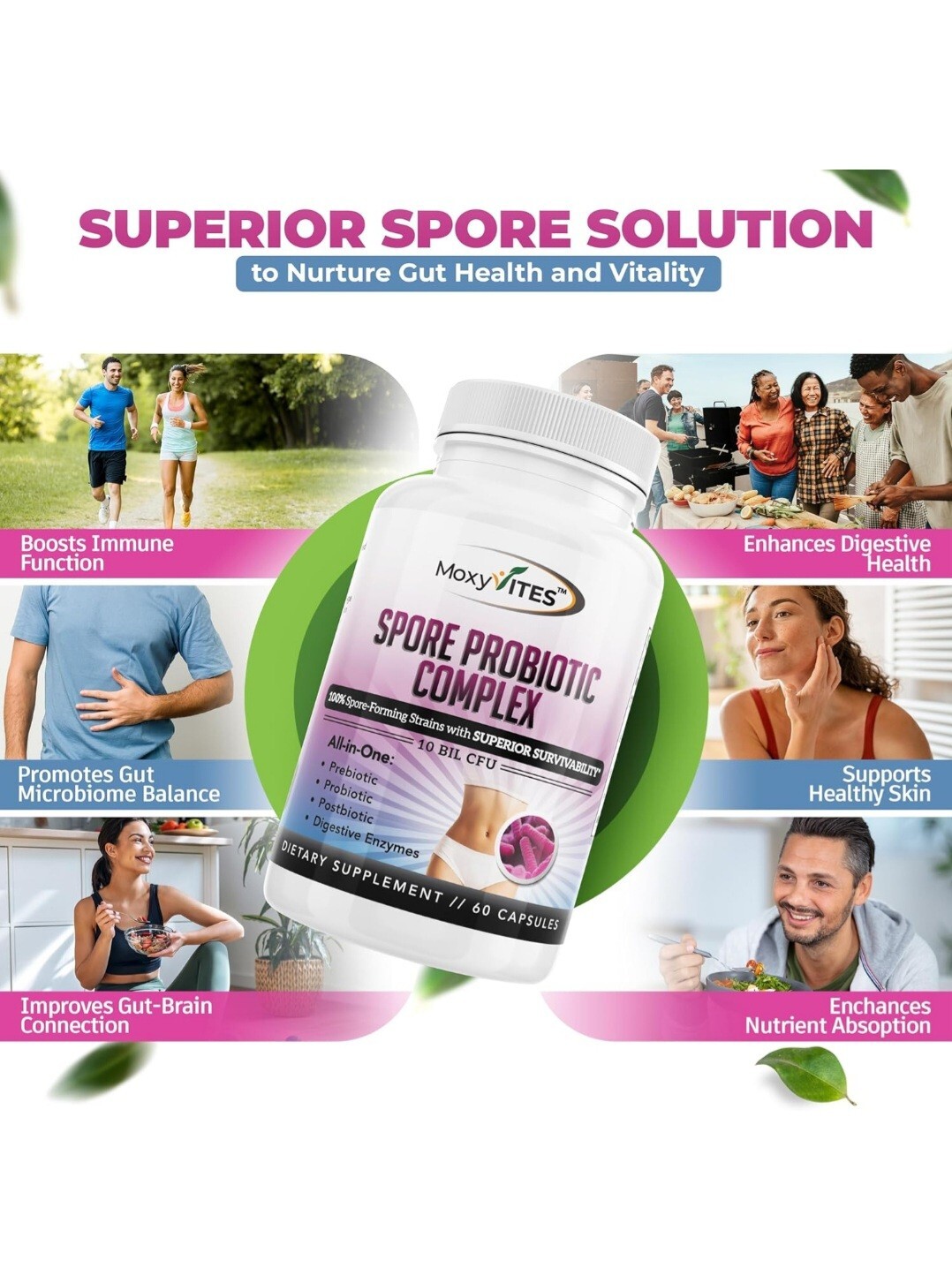 MoxyVites Spore Probiotic Complex All In One Prebiotics and Probiotics, 60 Caps