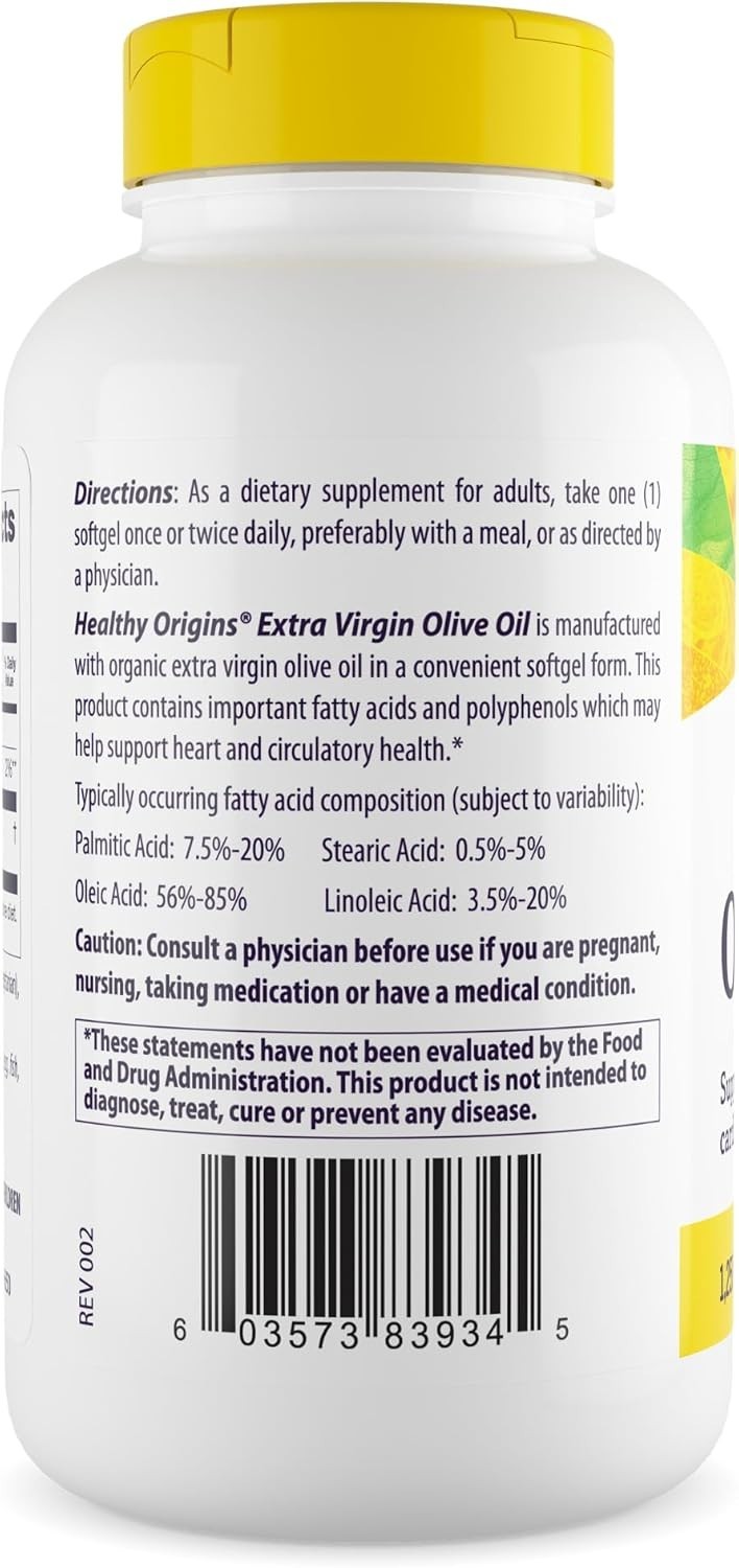 1,250 mg Extra Virgin Olive Oil in Softgel Form – Non-GMO & Gluten-Free