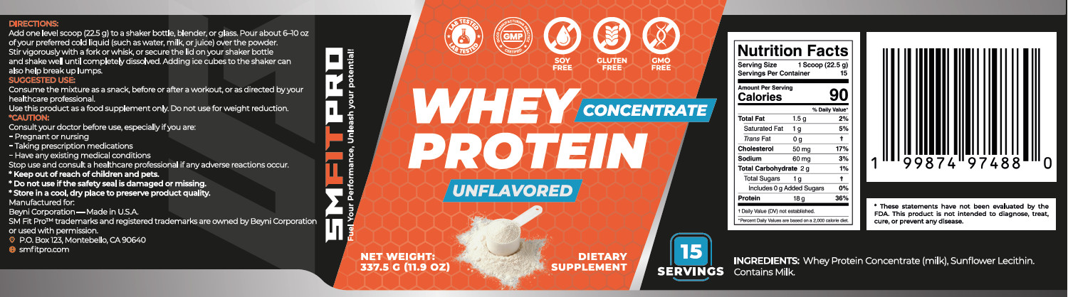Whey Protein Concentrate Powder Unflavored (15 servings) Sm Fit Pro