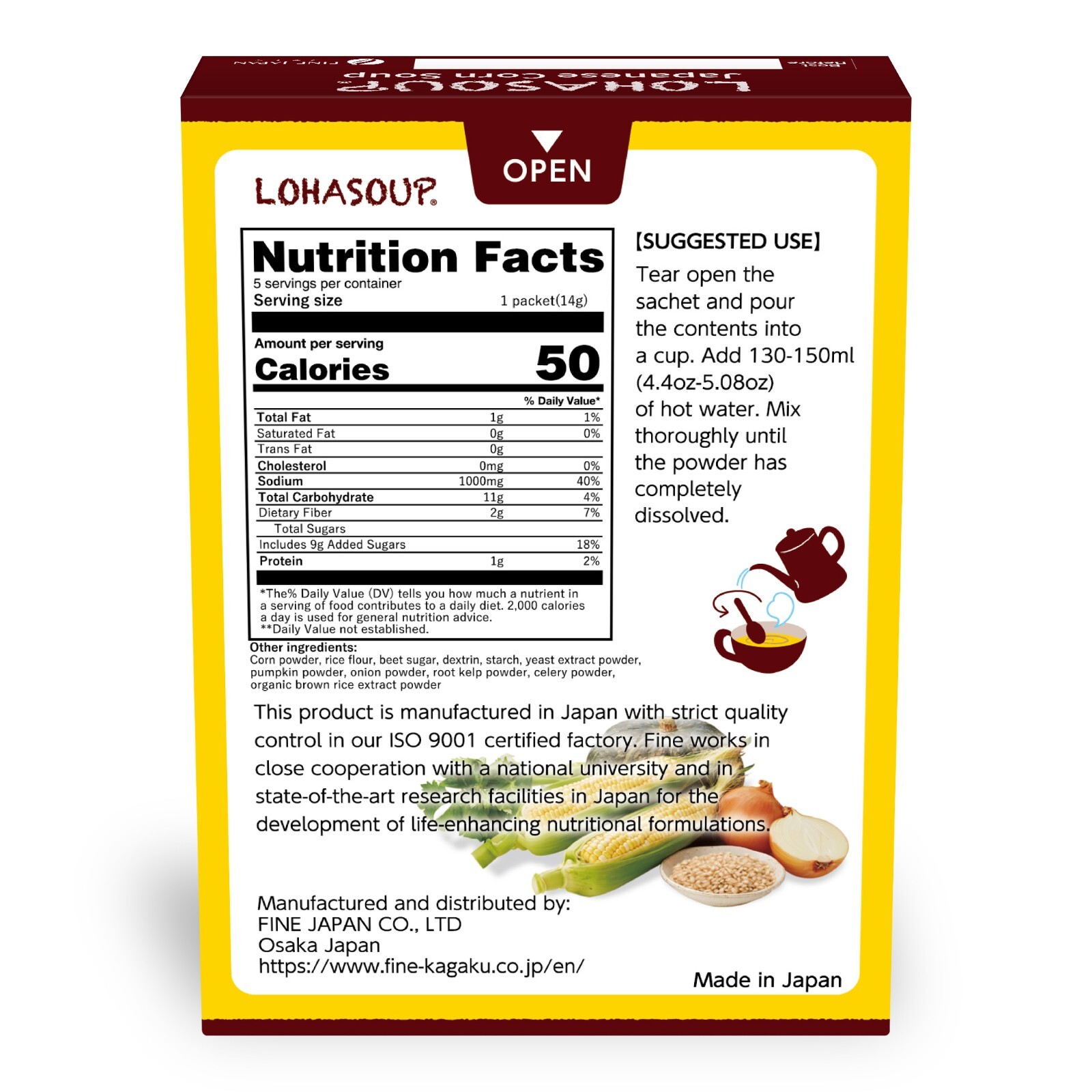 FINE JAPAN Japanese Corn Soup 5serving unscented vegan no food coloring set of6