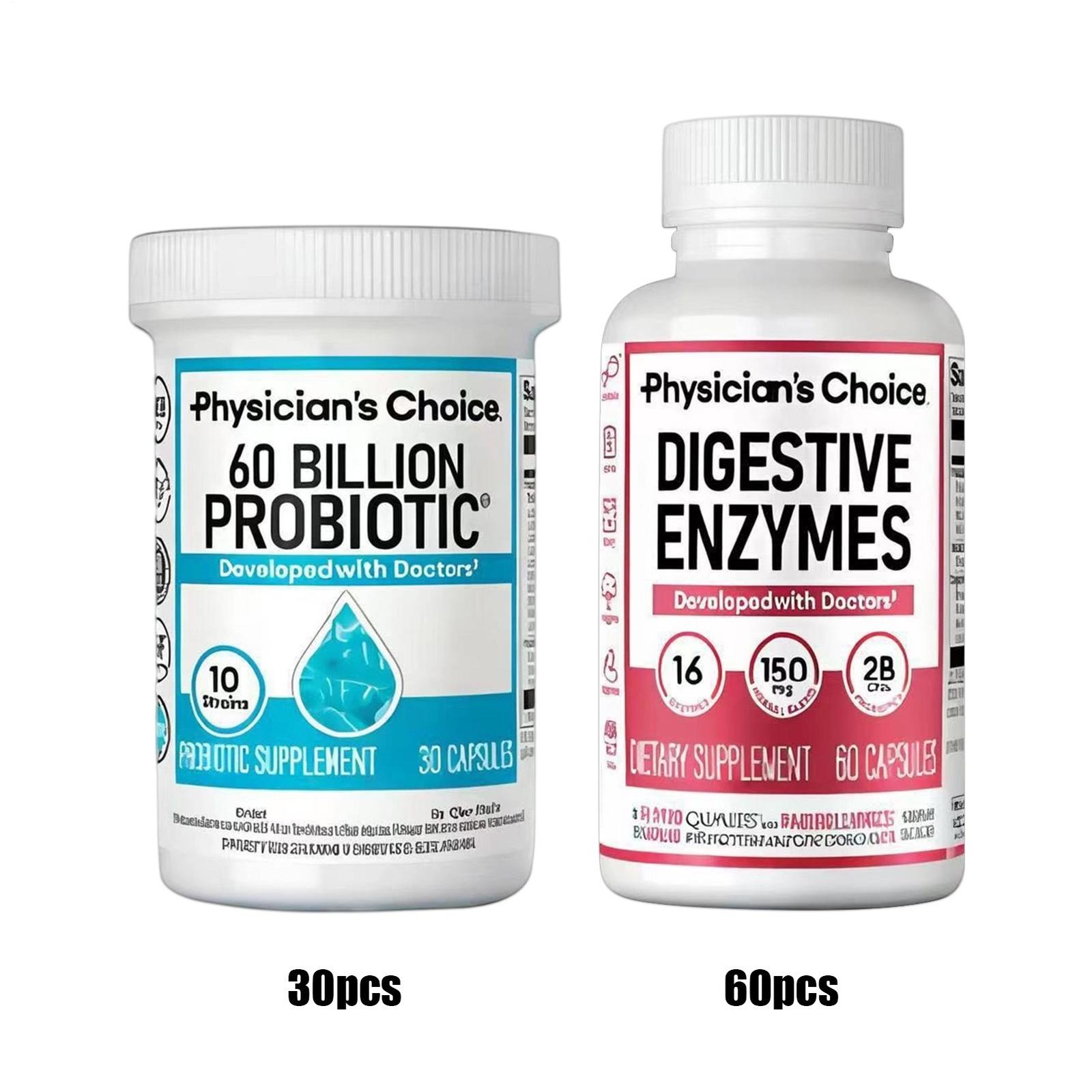 Physician’s CHOICE Advanced Gut Health Bundle: 60 Billion Probiotics 30ct + Dige