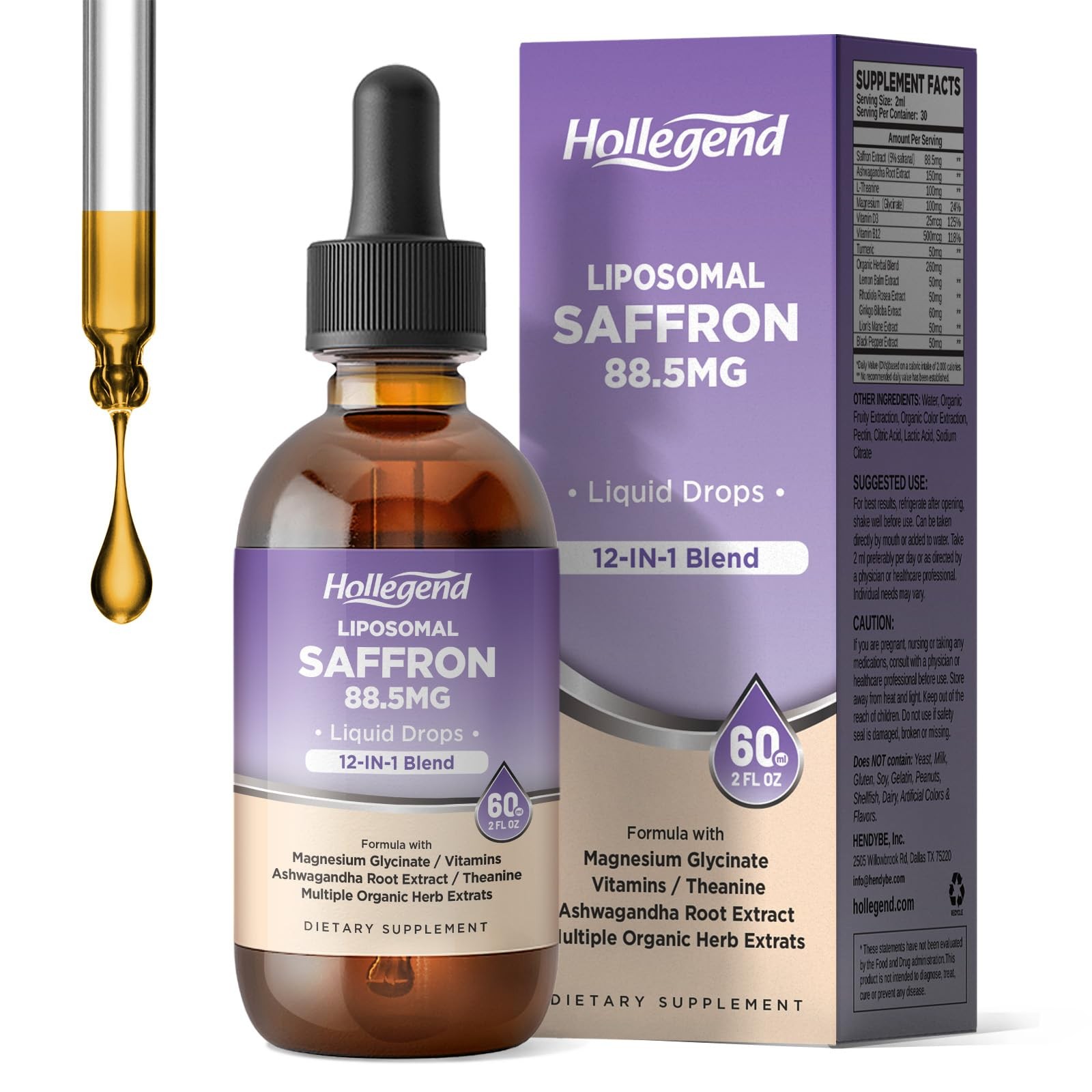 HOLLEGEND Liposomal Saffron Drops for Kids Adults, Organic Saffron Extract W…