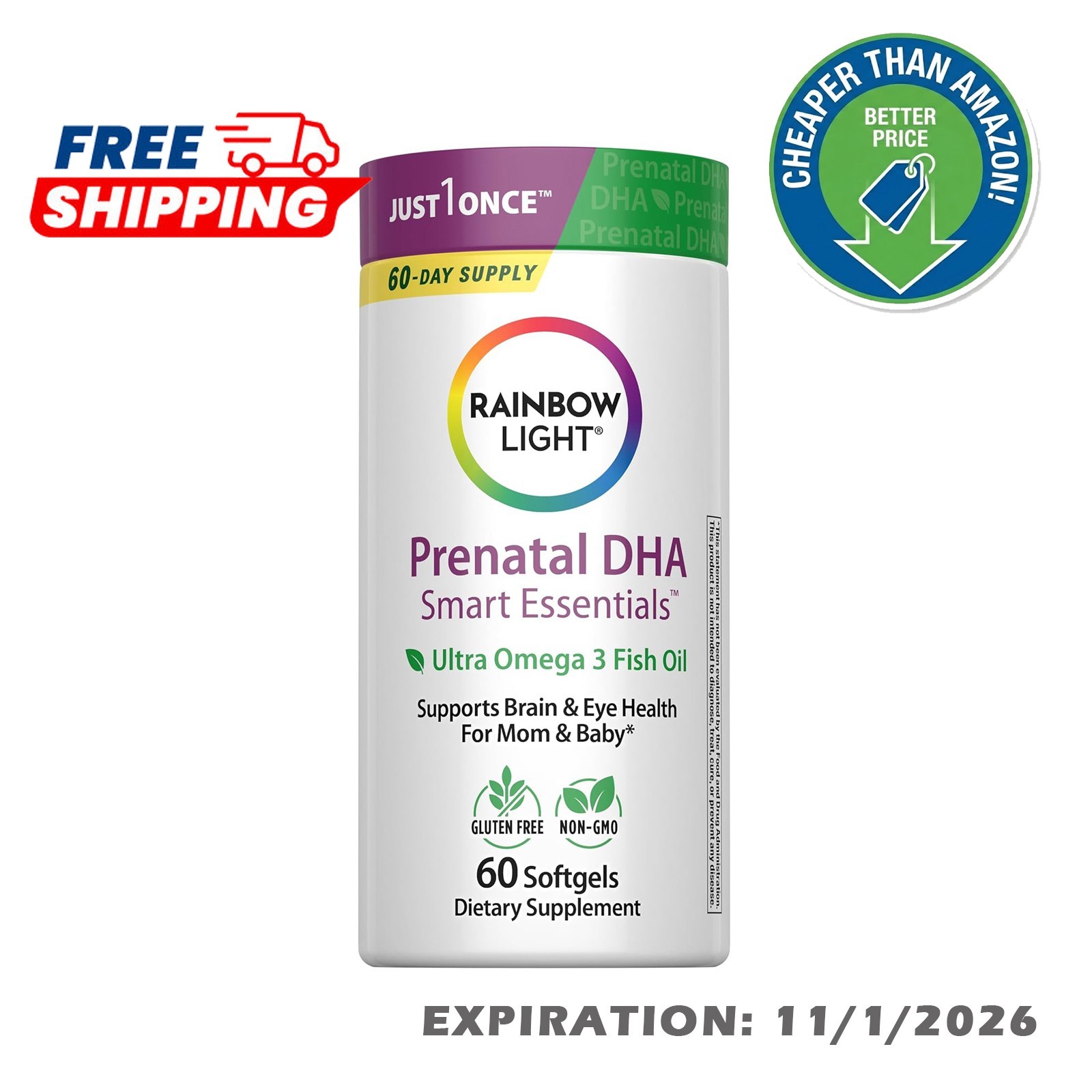 Rainbow Light | PRENATAL DHA Omega-3 Fish Oil 60 softgels | 11/2026 Exp