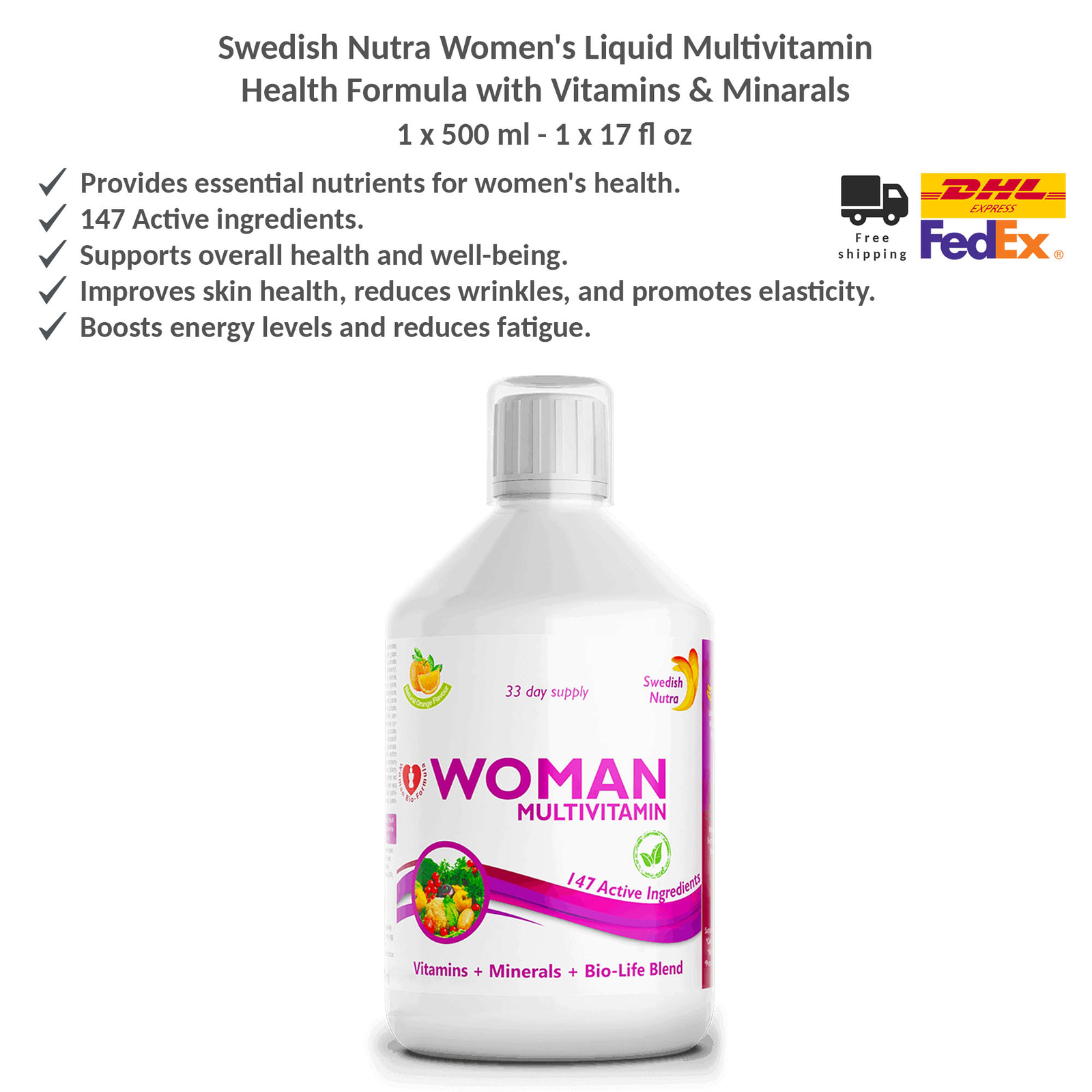 Swedish Nutra Women’s Liquid Multivitamin Health Formula with Multimineral 500ml