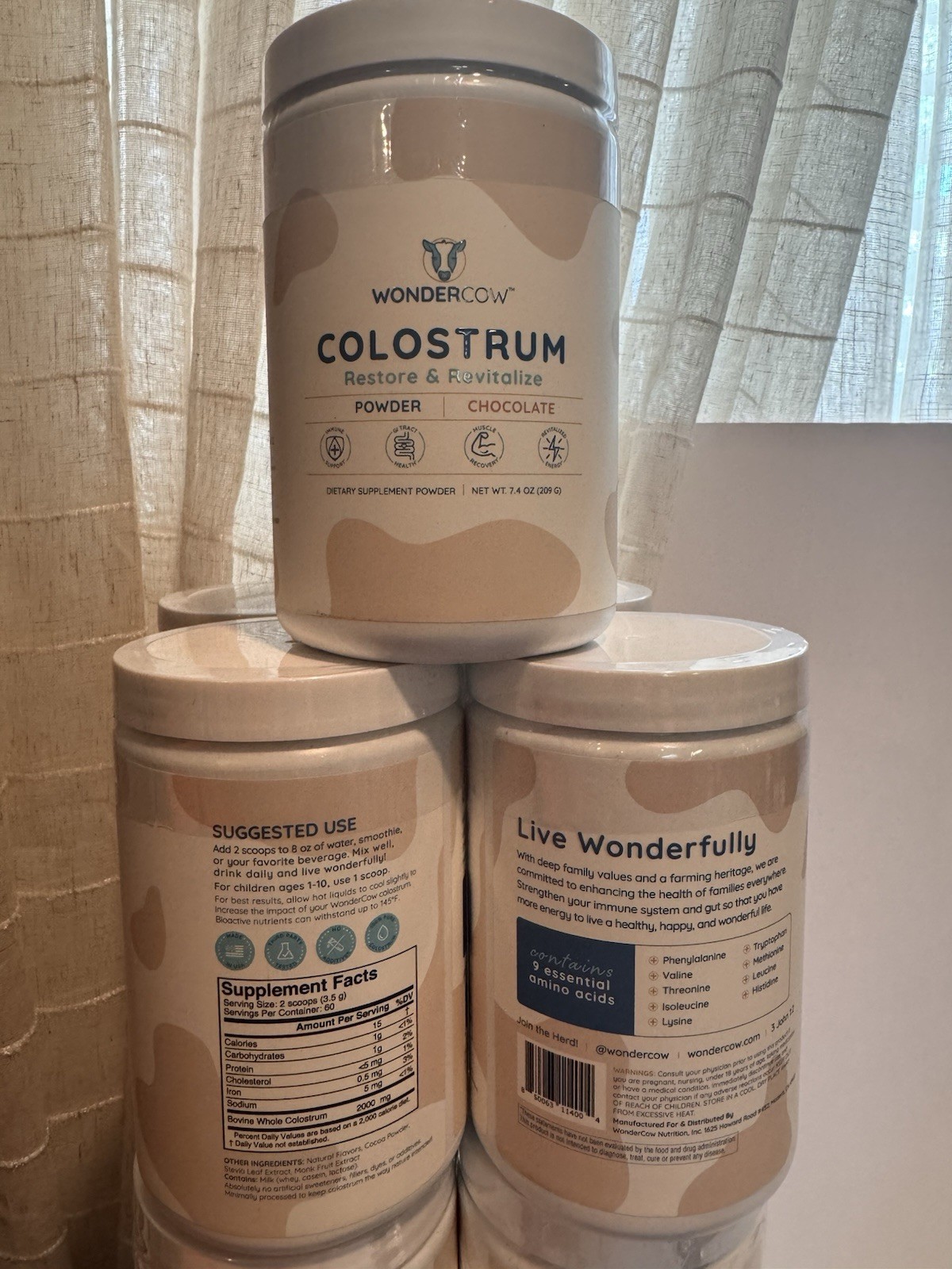 LOT Of 3 WonderCow Colostrum Powder Chocolate 7.4 oz Dietary Sup Whole Bovine