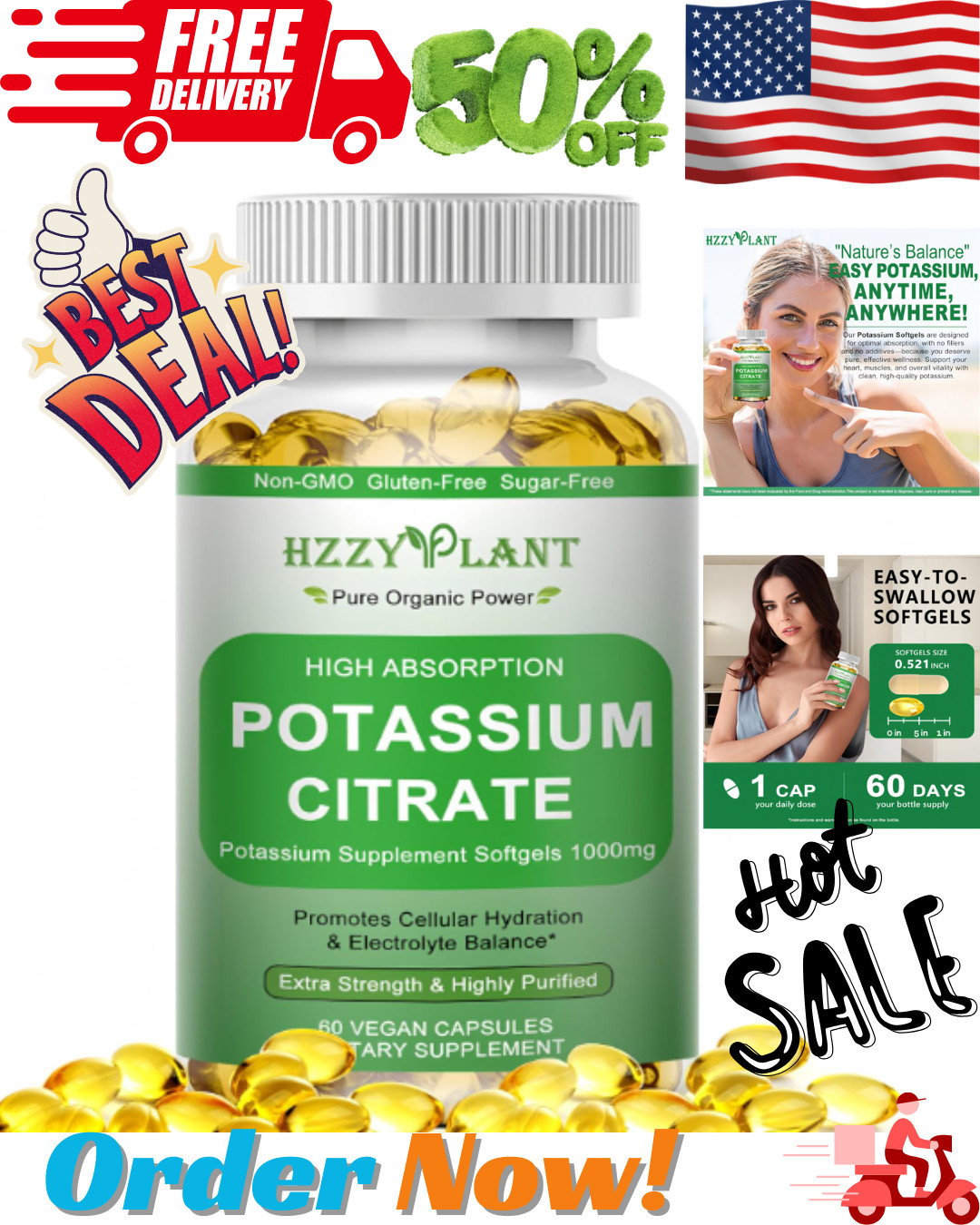 Potassium Supplement Softgels, High Absorption Potassium Citrate 1000Mg for Musc