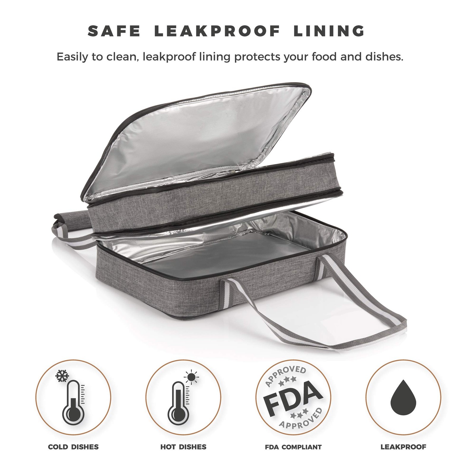 Stack Store Plus More Insulated Casserole Carrier for 16″ x 11″ x 6″, Gray