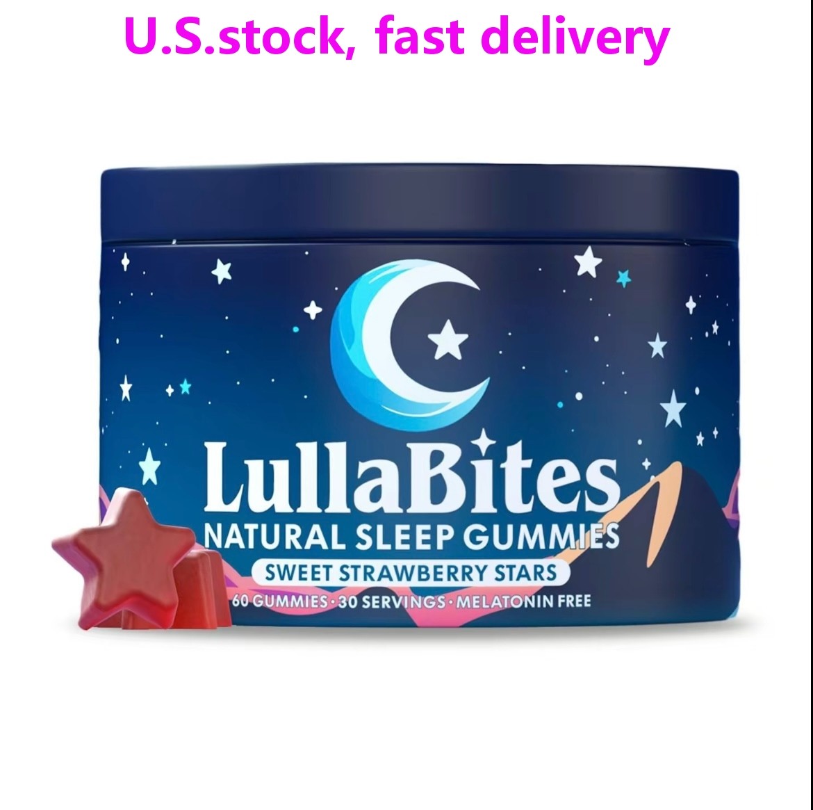 LullaBites Melatonin Free Natural Sleep Gummies Strawberry Flavor Calming Herbal