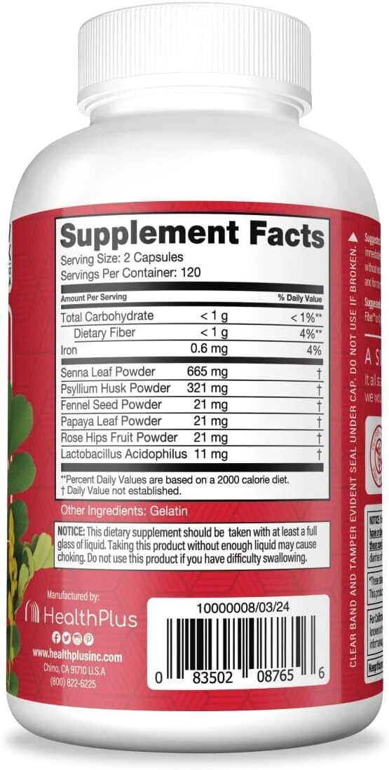 Health Plus Super Colon Cleanse Constipation Relief Capsules 240 Ct Pack of 2