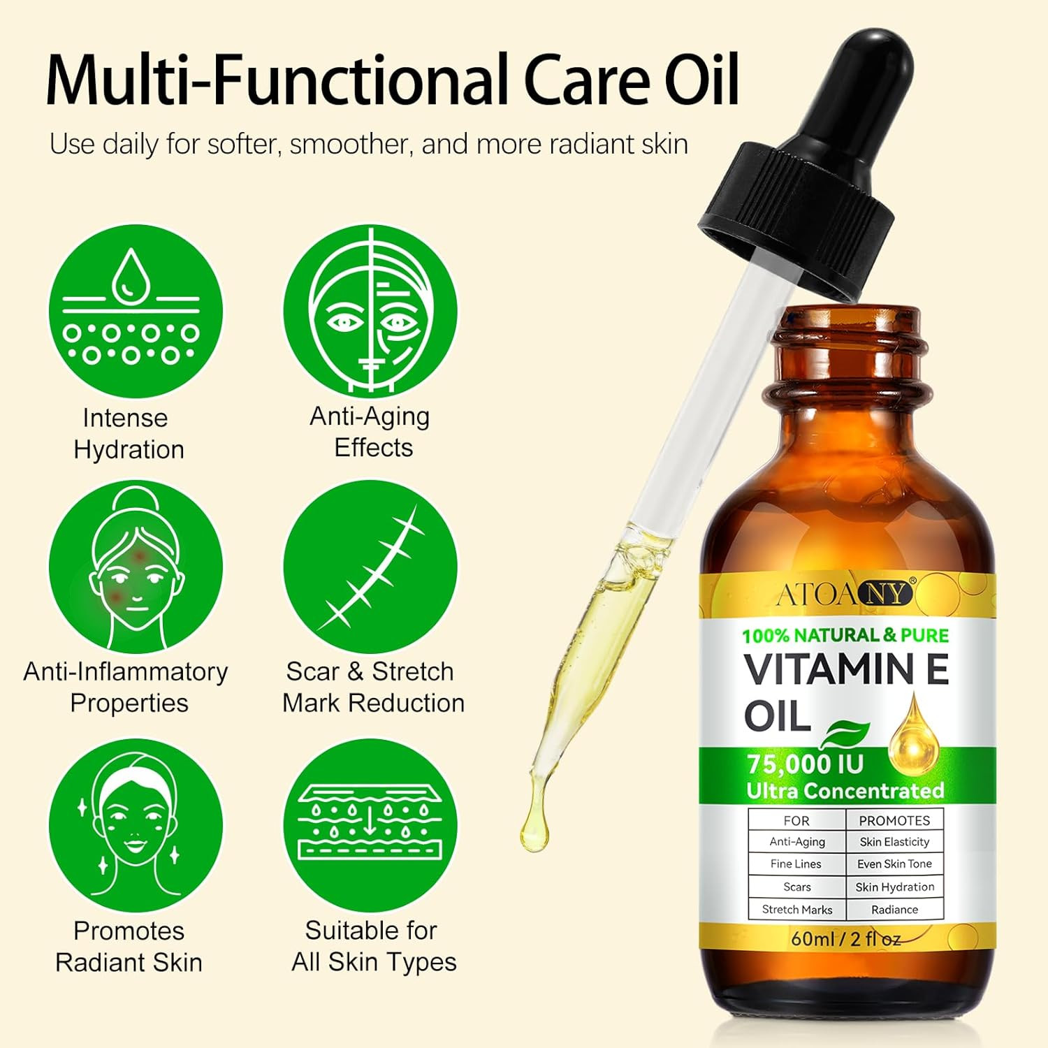 Vitamin E Oil 75,000 IU – 100% Pure Natural Vitamin E for Skin, Face, Hair, Scar