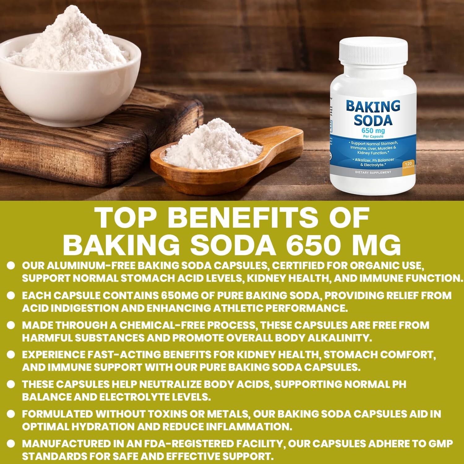 Natural Baking Soda Capsules Kidney Stomach Acid Sodium Bicarbonate Pills 650 mg
