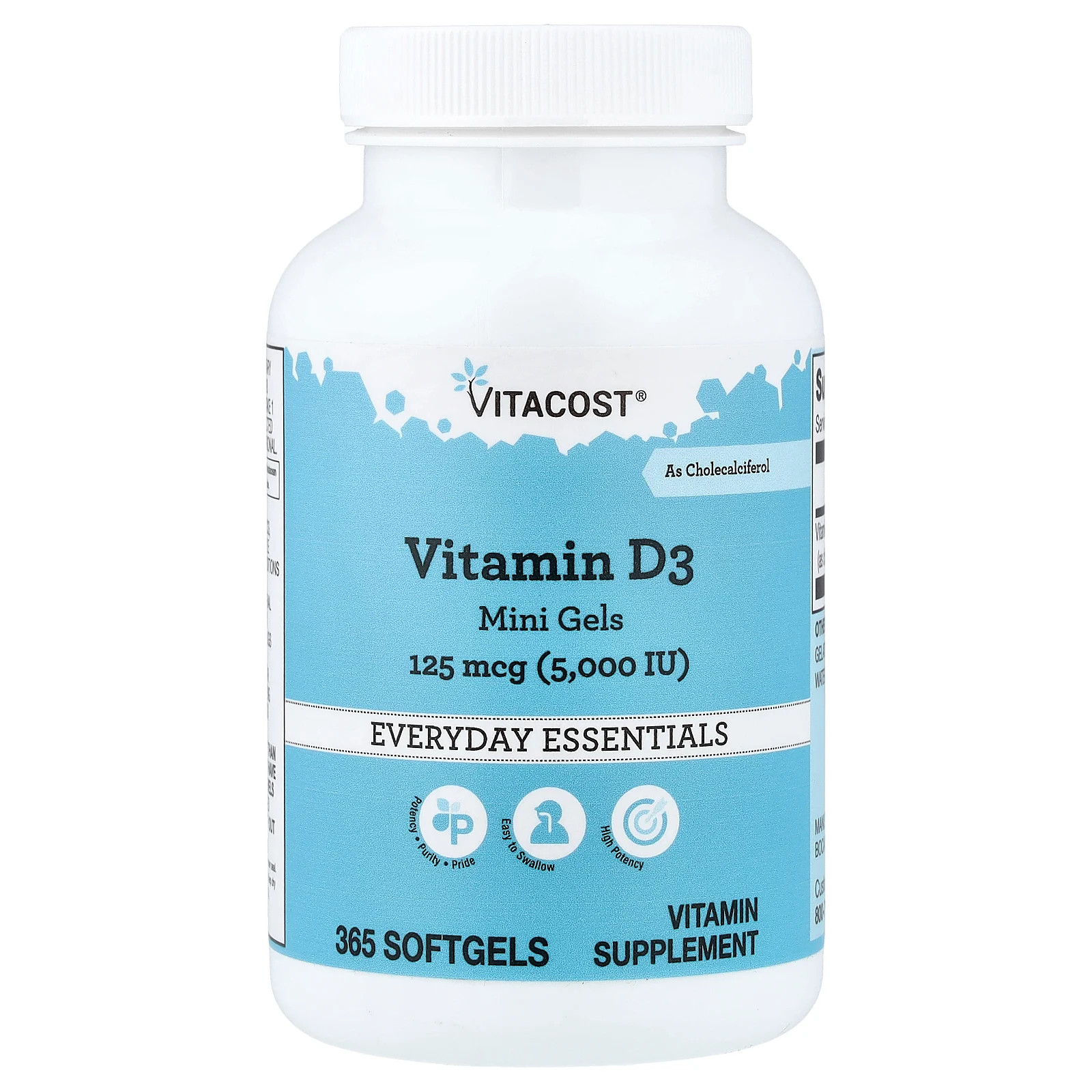 Vitamin D3 Mini Gels, 125 mcg (5,000 IU), 365 Softgels