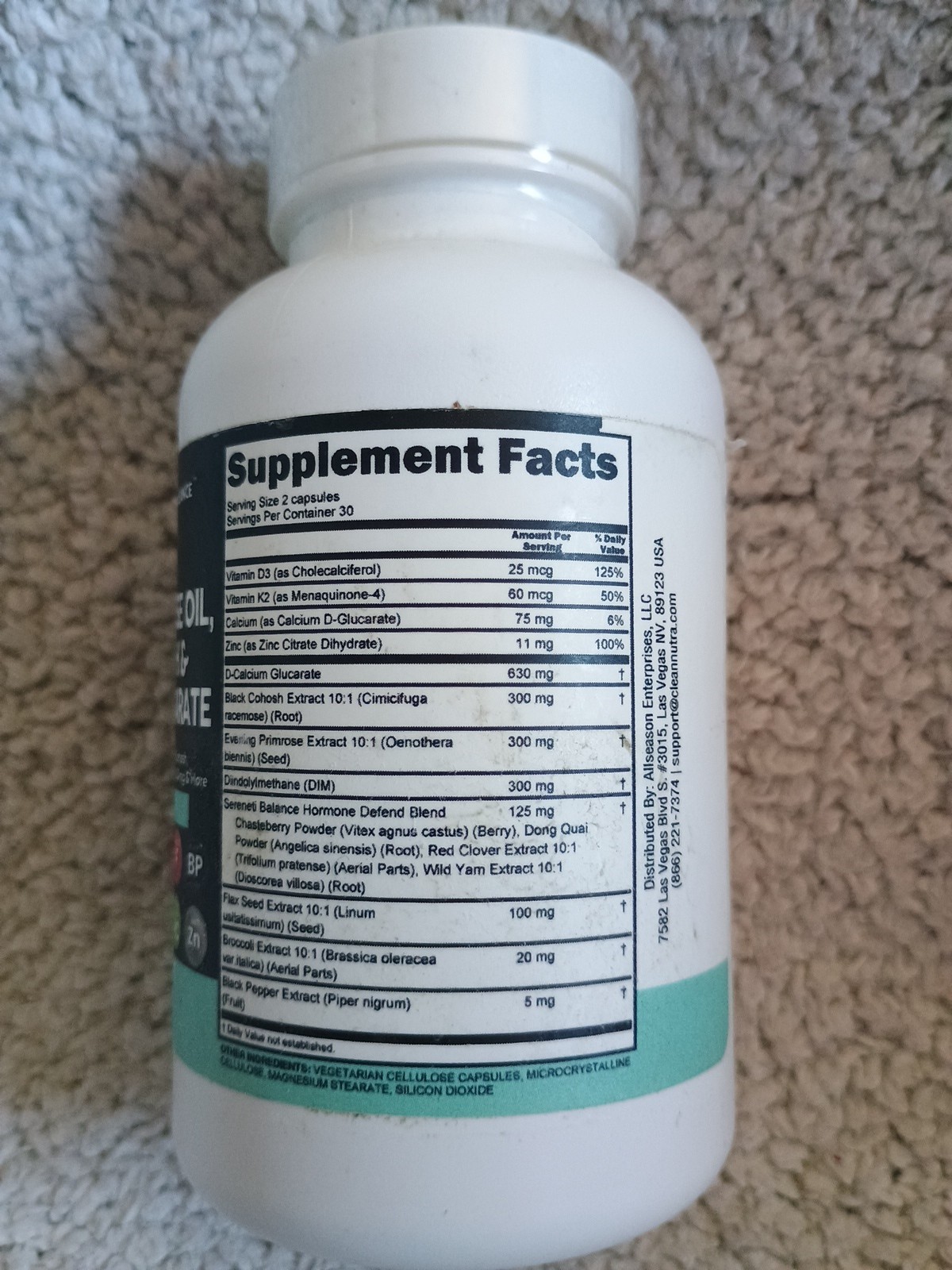 Clean Nutraceuticals DIM Evening Primrose Black Cohosh Calcium exp 11/2026