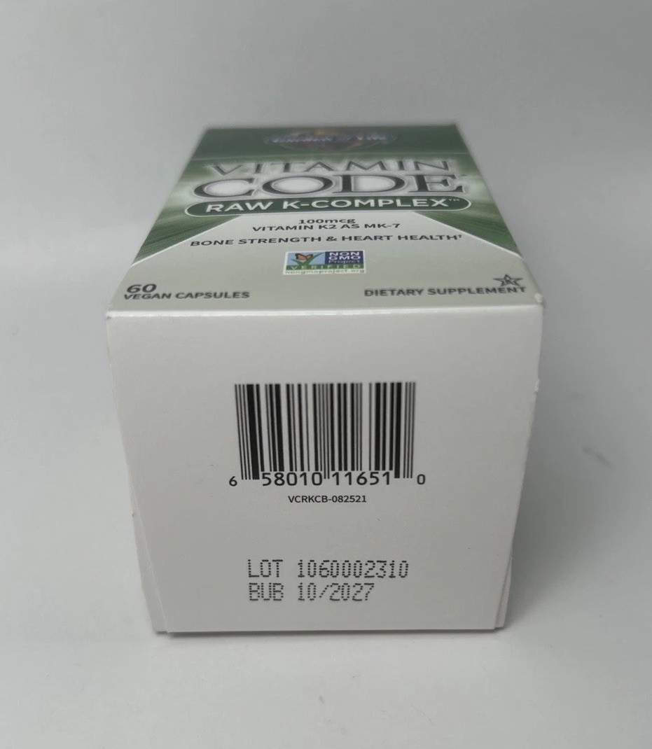 Garden of Life Vitamin Code Raw K Complex 100mcg – 60 Capsules *EXP 10/2027*