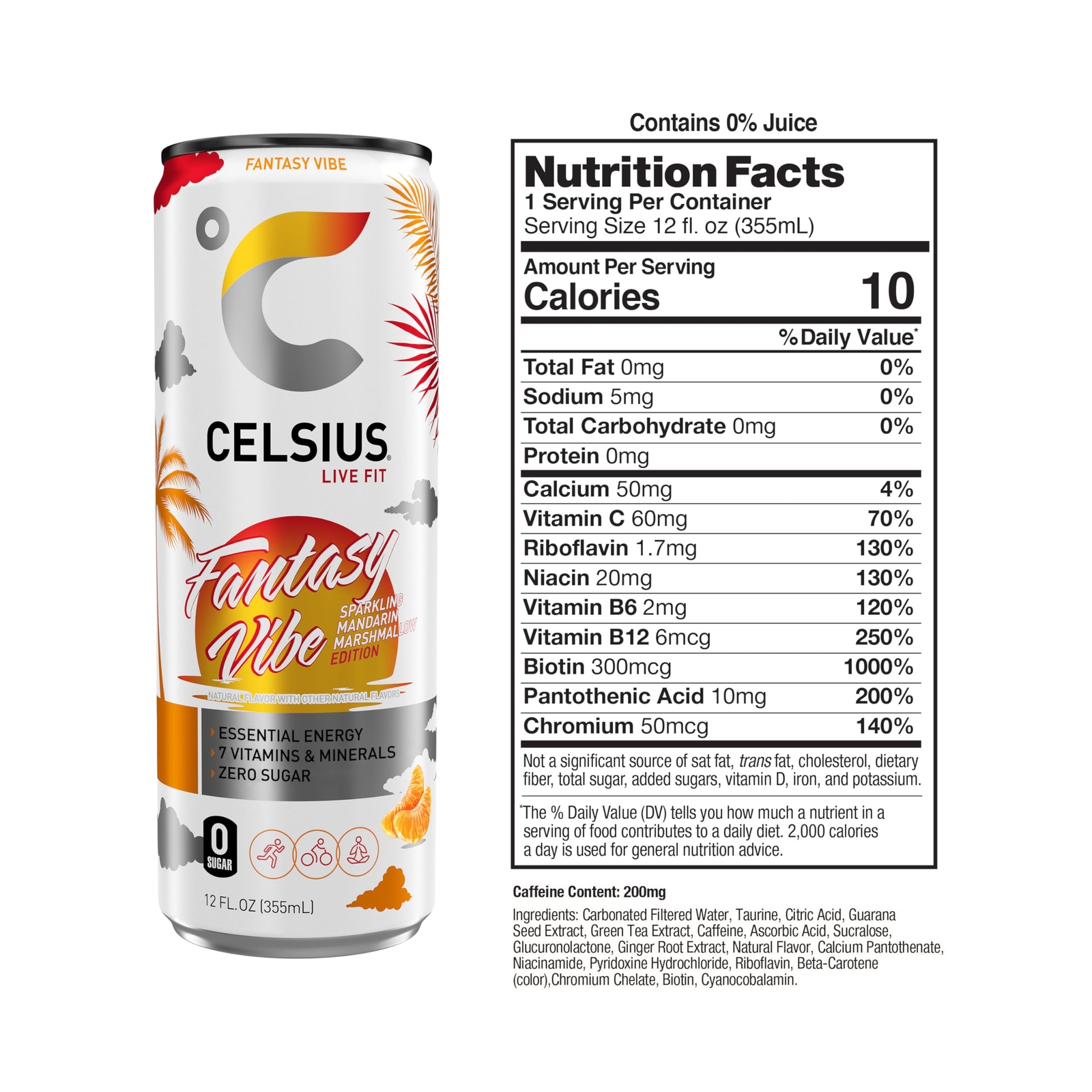 CELSIUS Fantasy Vibe Energy Drink 12oz Pack of 12 Vegan No Sugar Gluten Free
