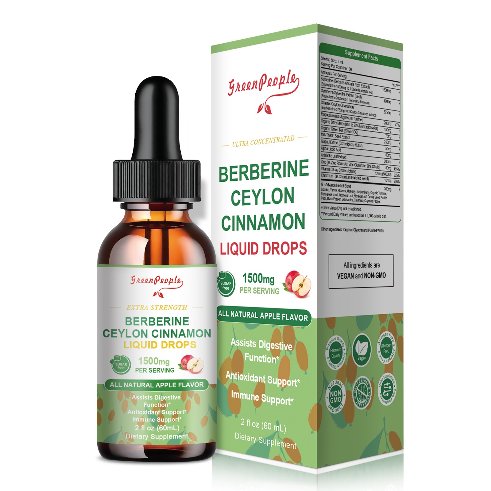 4 Pack Ceylon Cinnamon Berberine1500mg Liquid Drops Supplement with Bitter Melon