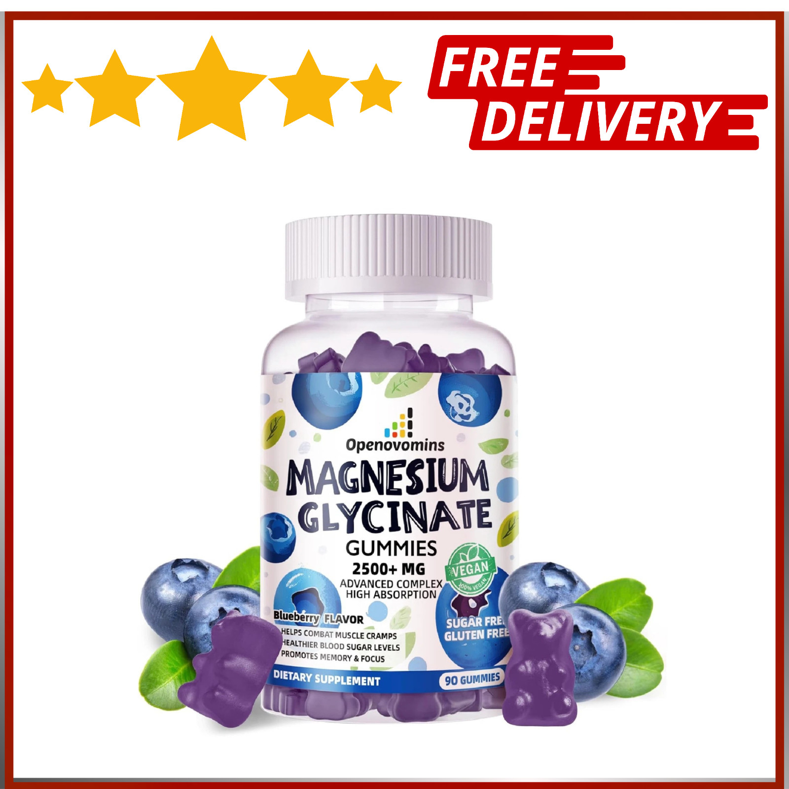 Magnesium Glycinate Gummies 2500mg – Sugar Free Magnesium Potassium Supplement w