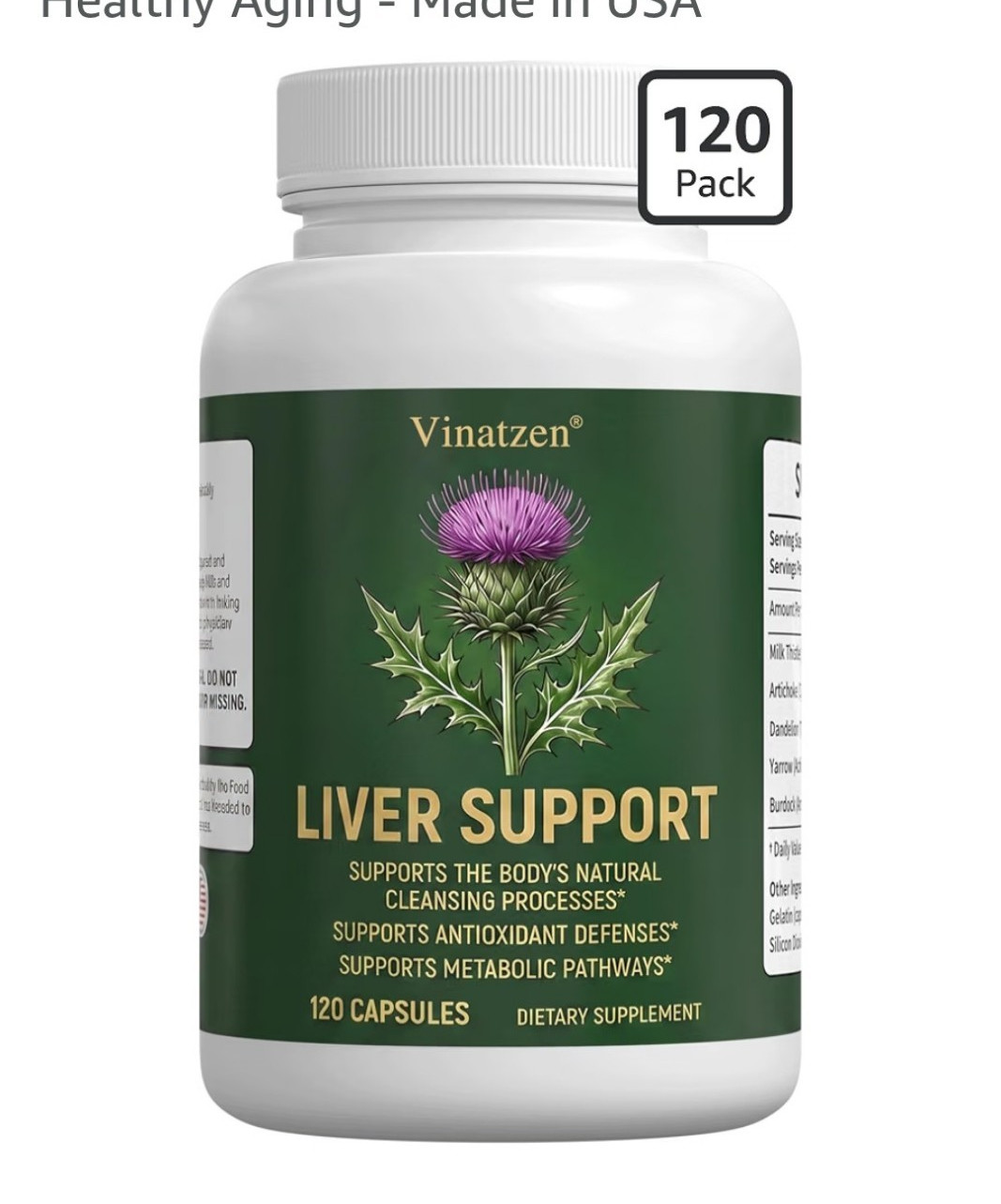 Vinatzen Liver Support Supplement Milk Thistle 120 Capsules 250mg Gluten-Free